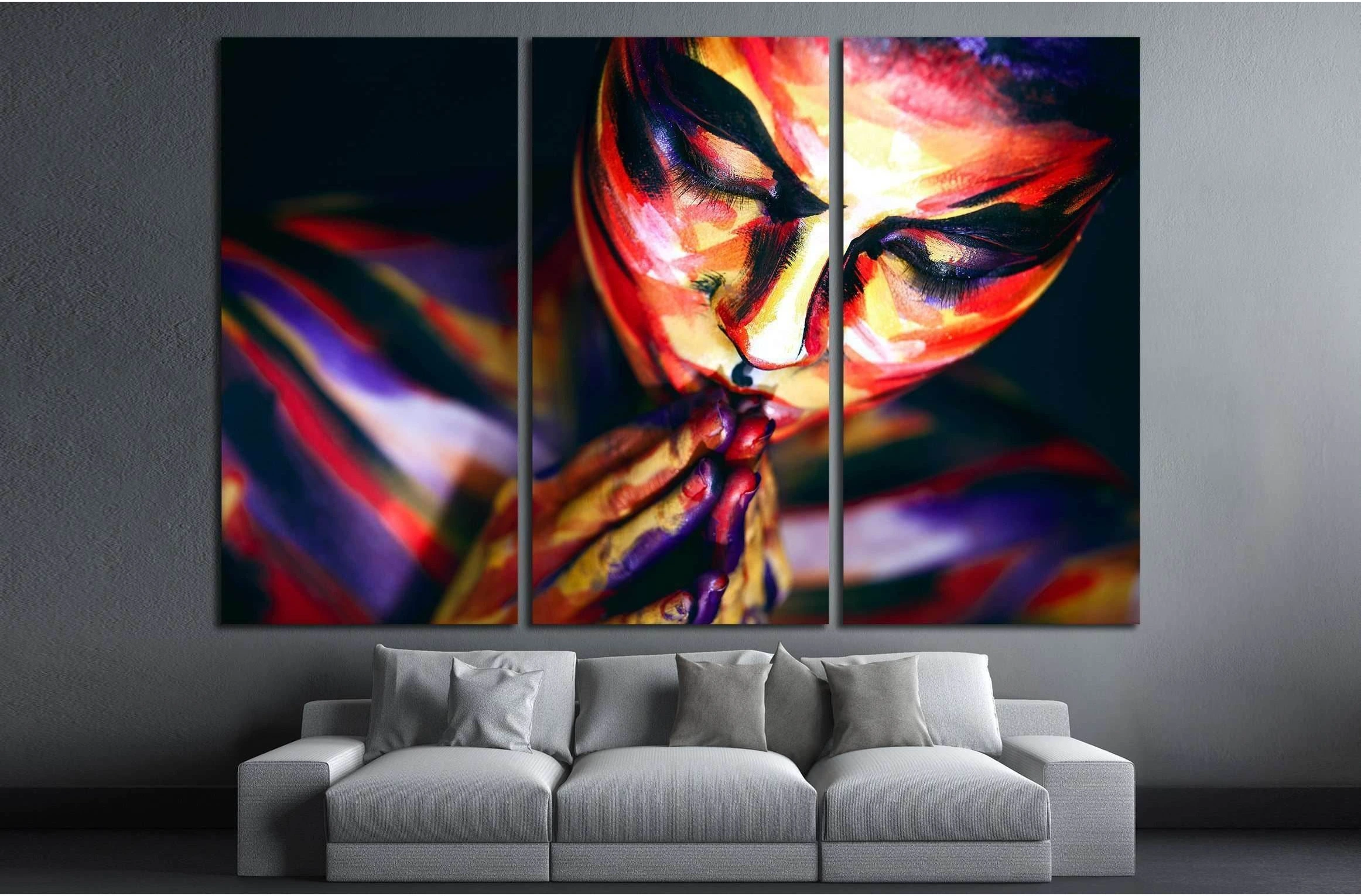 Portrait of the bright beautiful girl with art colorful make-up and bodyart №2764 Ready to Hang Canvas Print - Zellart Canvas Prints ALL_Products, s-2764