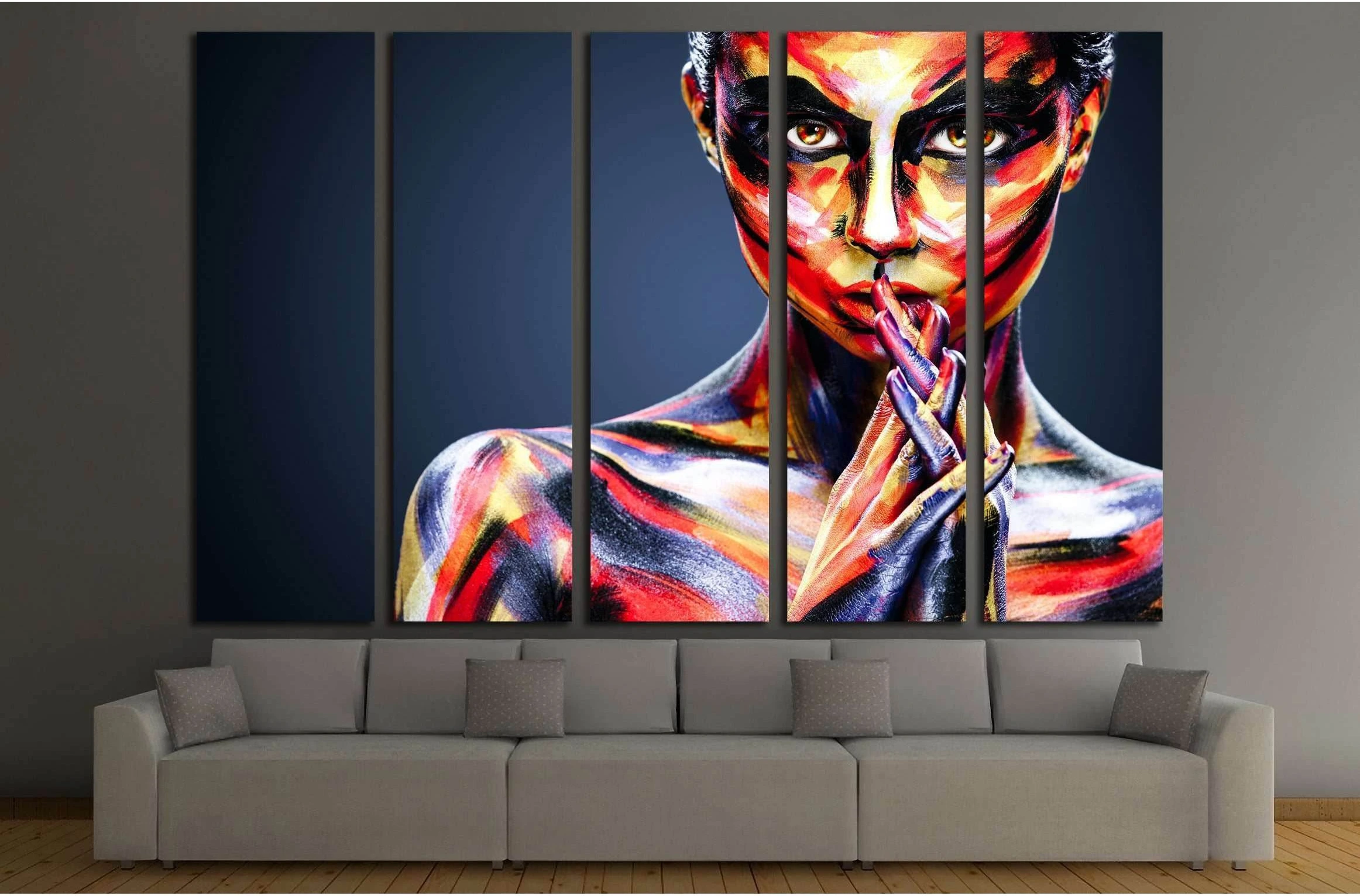 Portrait of the bright beautiful girl with art colorful make-up and bodyart №2762 Ready to Hang Canvas Print - Zellart Canvas Prints ALL_Products, s-2762