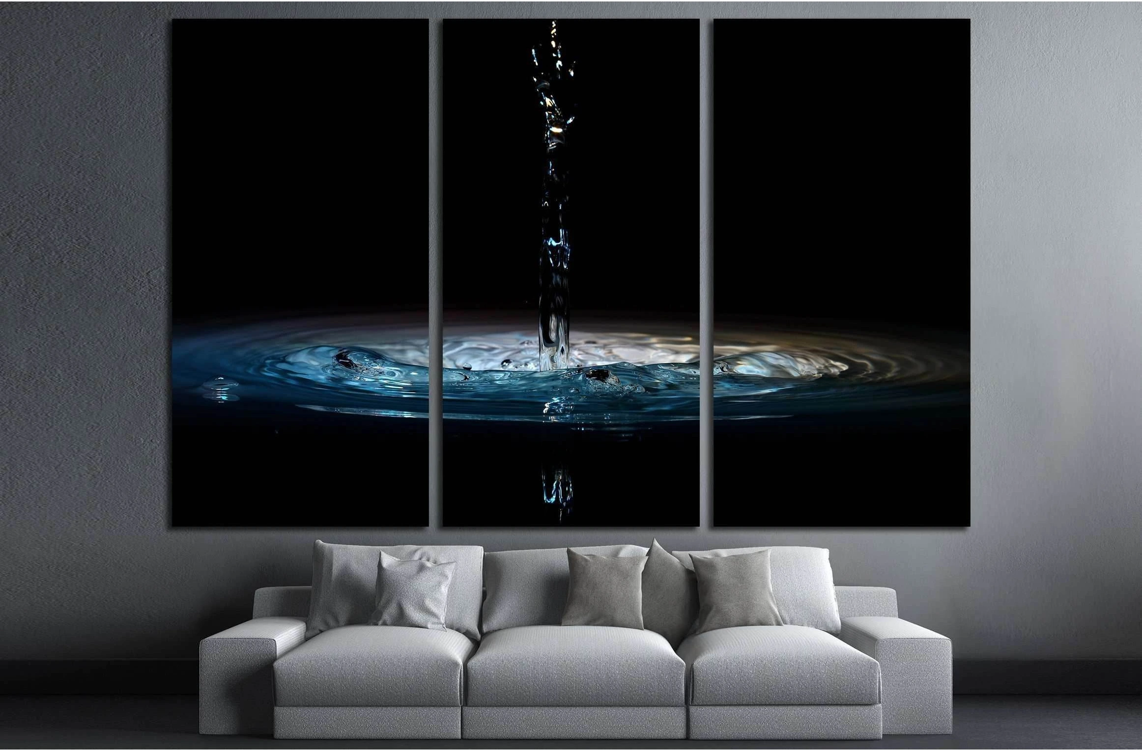 pouring of water in black background №3224 Ready to Hang Canvas Print - Zellart Canvas Prints ALL_Products, s-3224