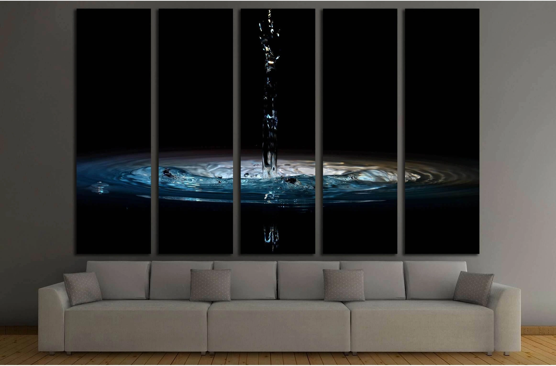pouring of water in black background №3224 Ready to Hang Canvas Print - Zellart Canvas Prints ALL_Products, s-3224