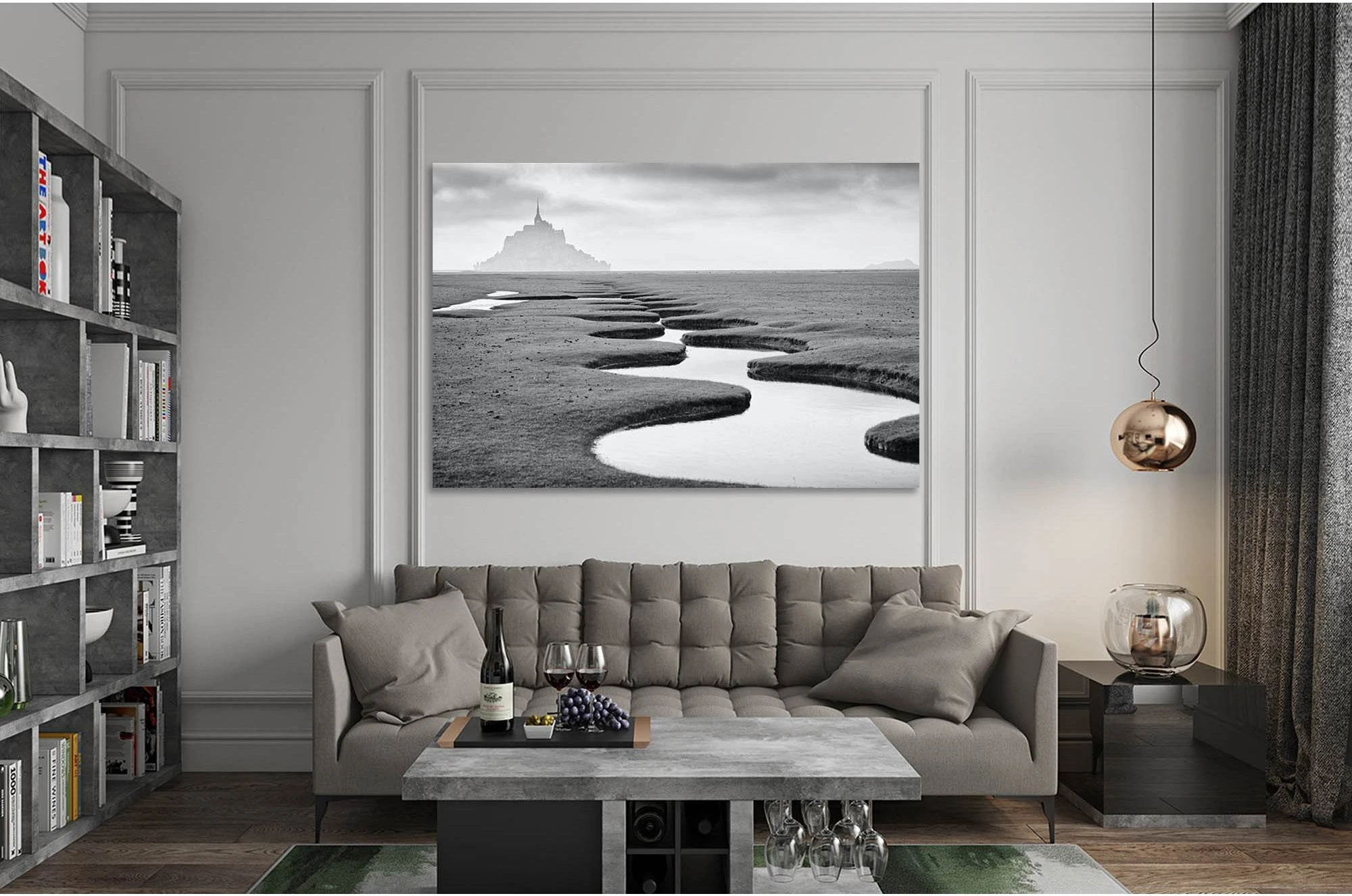 Pouring stream №D3082 Ready to Hang Canvas Print - Zellart Canvas Prints 0new, ALL_Products, Black & White Wall Art