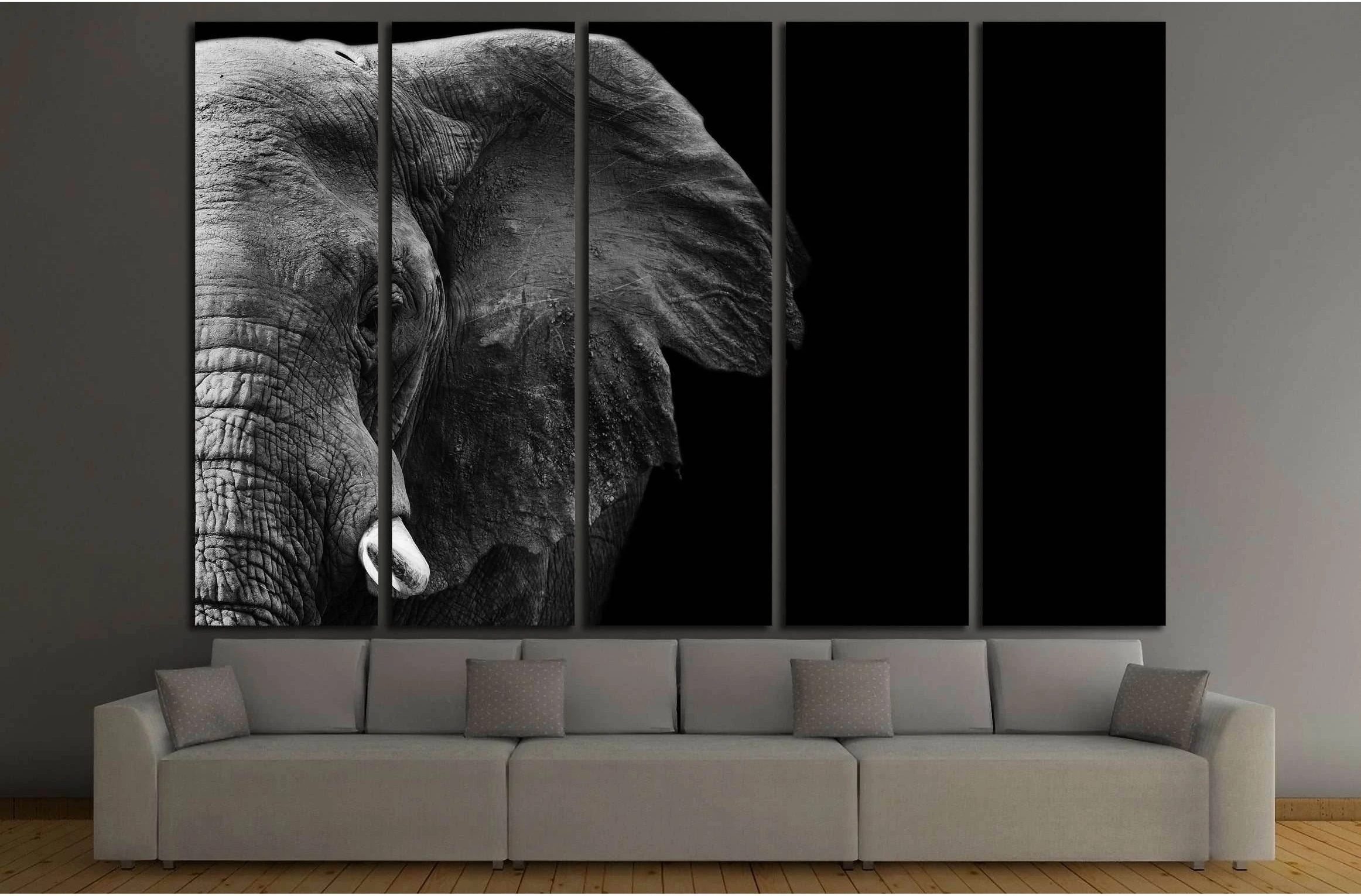 powerful image of an Elephant in black and white №3262 Ready to Hang Canvas Print - Zellart Canvas Prints ALL_Products, Elephant, s-3262