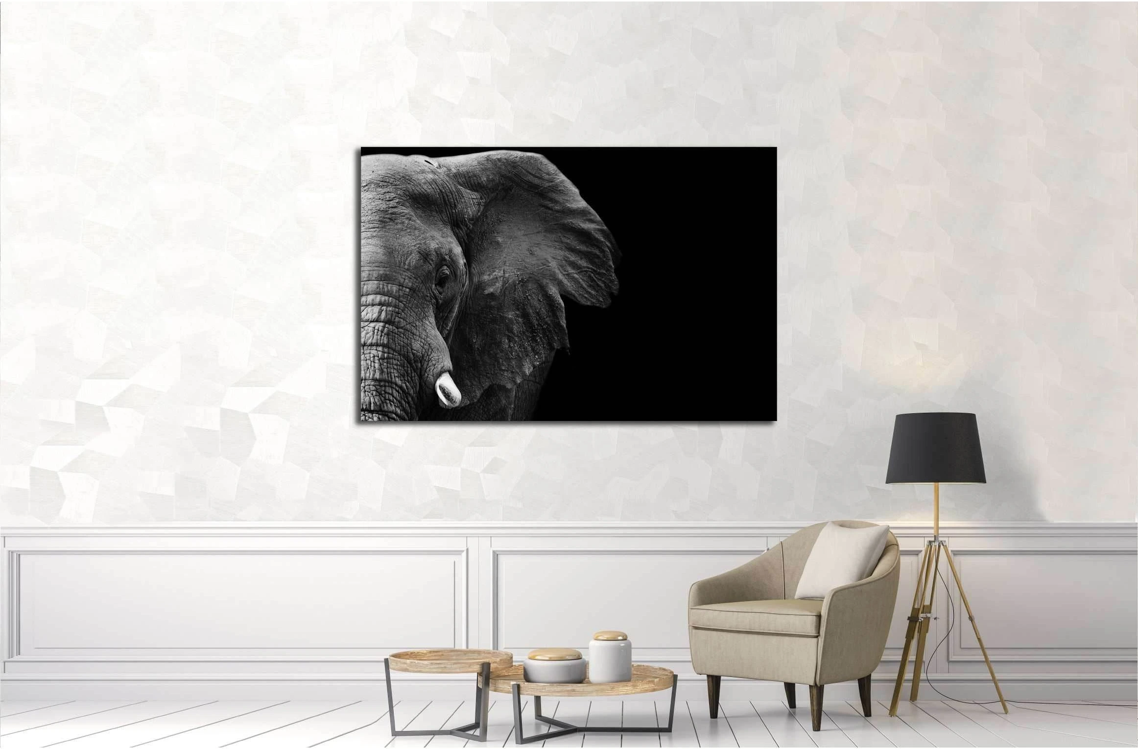 powerful image of an Elephant in black and white №3262 Ready to Hang Canvas Print - Zellart Canvas Prints ALL_Products, Elephant, s-3262