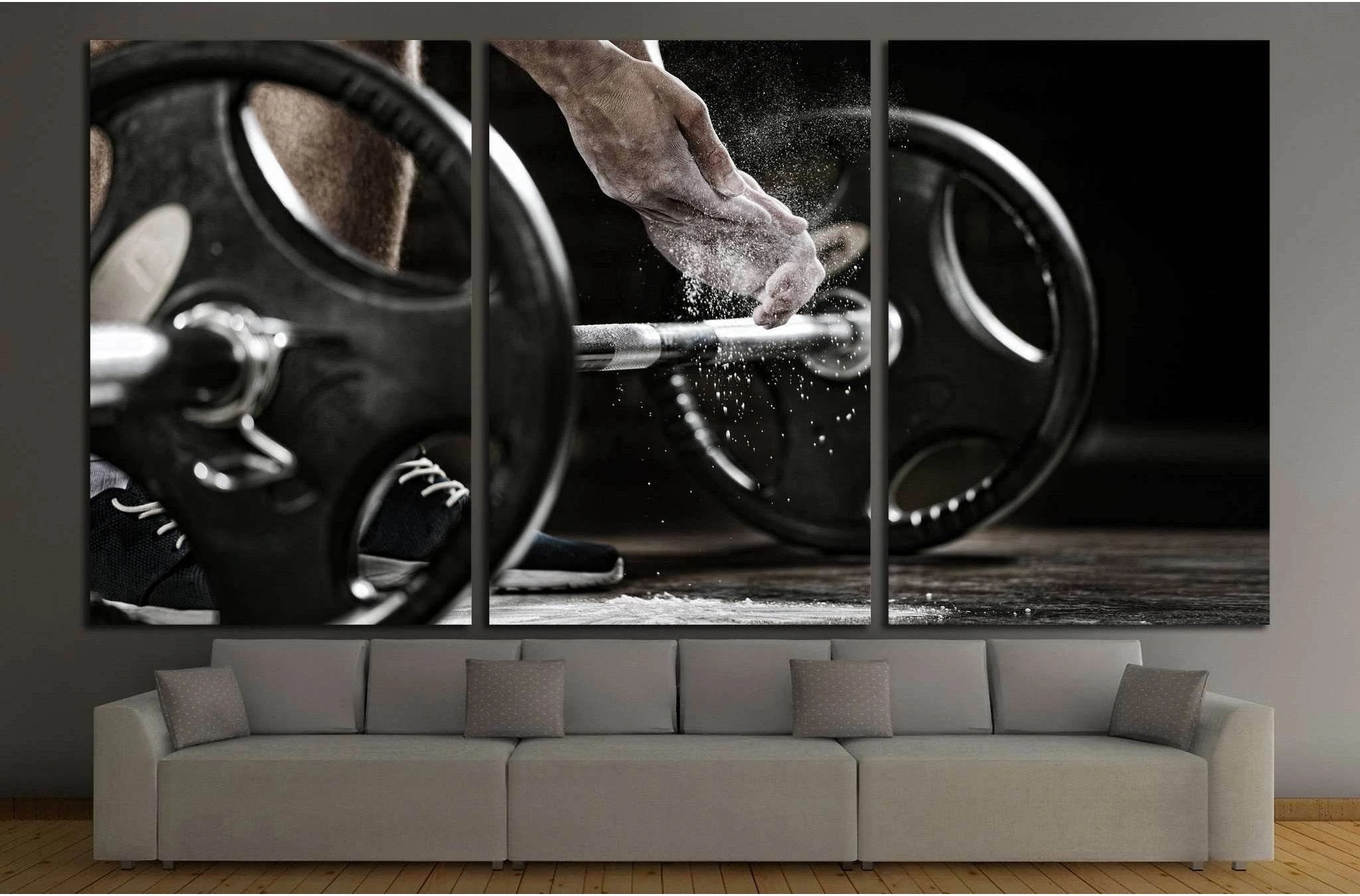 Powerlifter hand in talc preparing to bench press №1389 Ready to Hang Canvas Print - Zellart Canvas Prints ALL_Products, s-1389