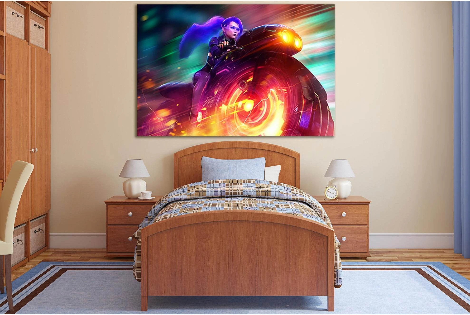 Pretty Girl Rides A Motorcycle №SL1246 Ready to Hang Canvas Print - Zellart Canvas Prints 0new, ALL_Products, Fantasy And Sci Fi Wall Art