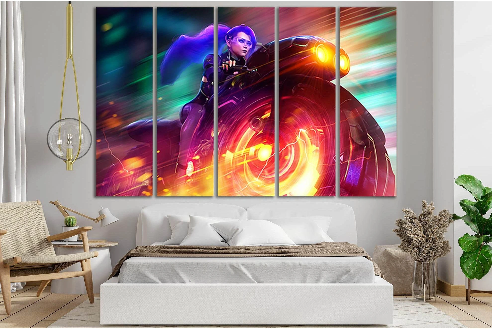Pretty Girl Rides A Motorcycle №SL1246 Ready to Hang Canvas Print - Zellart Canvas Prints 0new, ALL_Products, Fantasy And Sci Fi Wall Art
