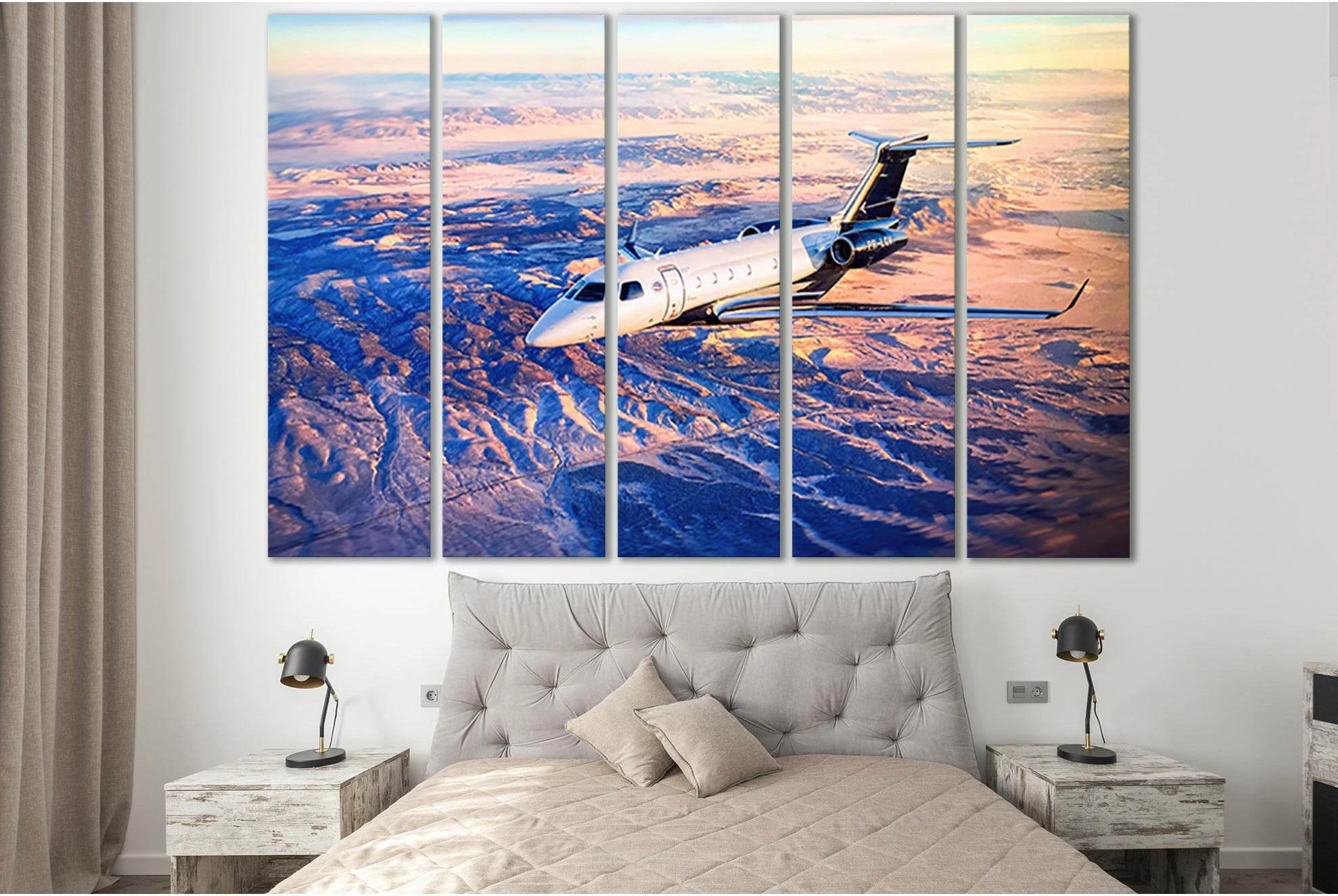 Private Plane Flies Over The Mountains №SL1435 Ready to Hang Canvas Print - Zellart Canvas Prints 0new, ALL_Products, Engine