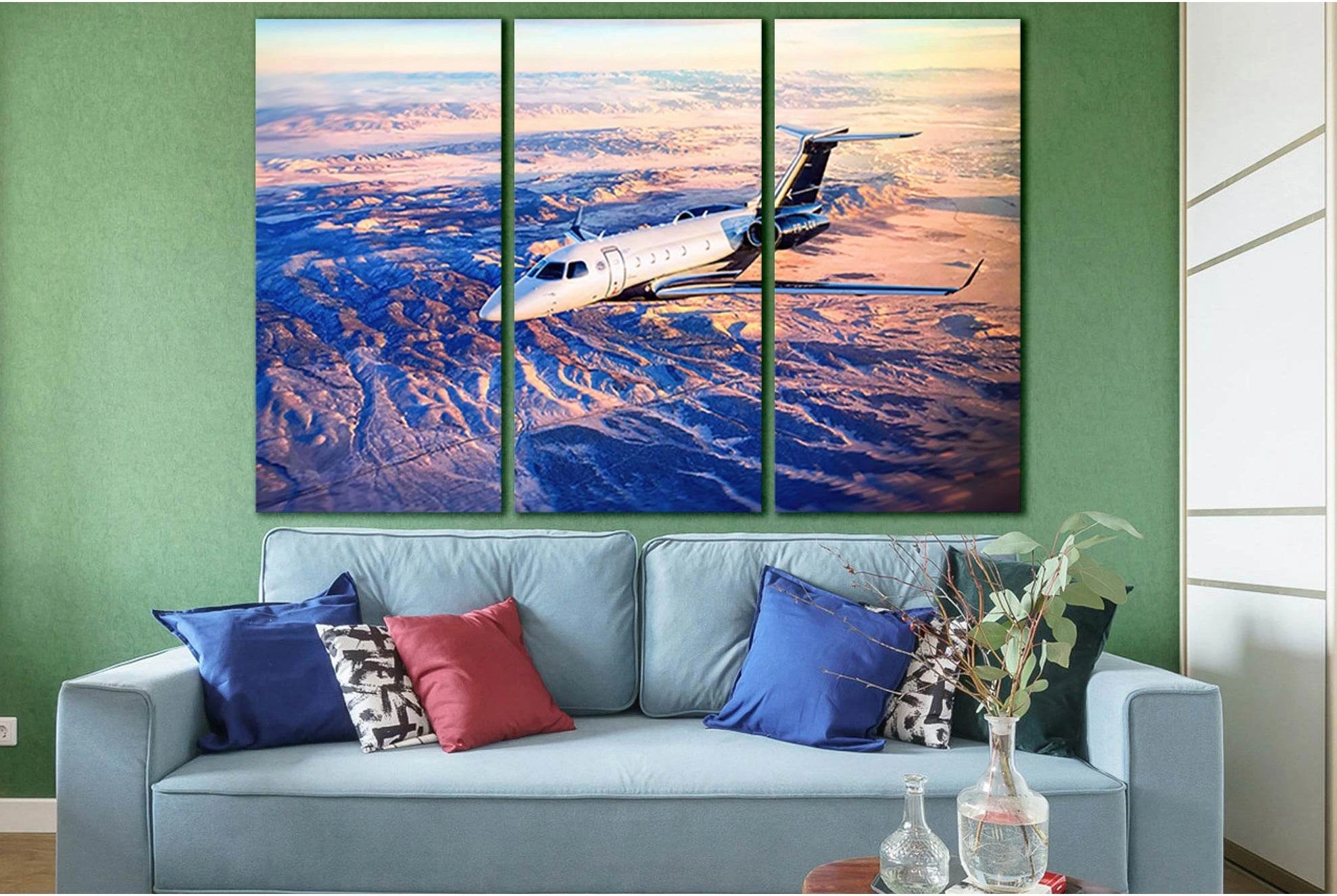 Private Plane Flies Over The Mountains №SL1435 Ready to Hang Canvas Print - Zellart Canvas Prints 0new, ALL_Products, Engine