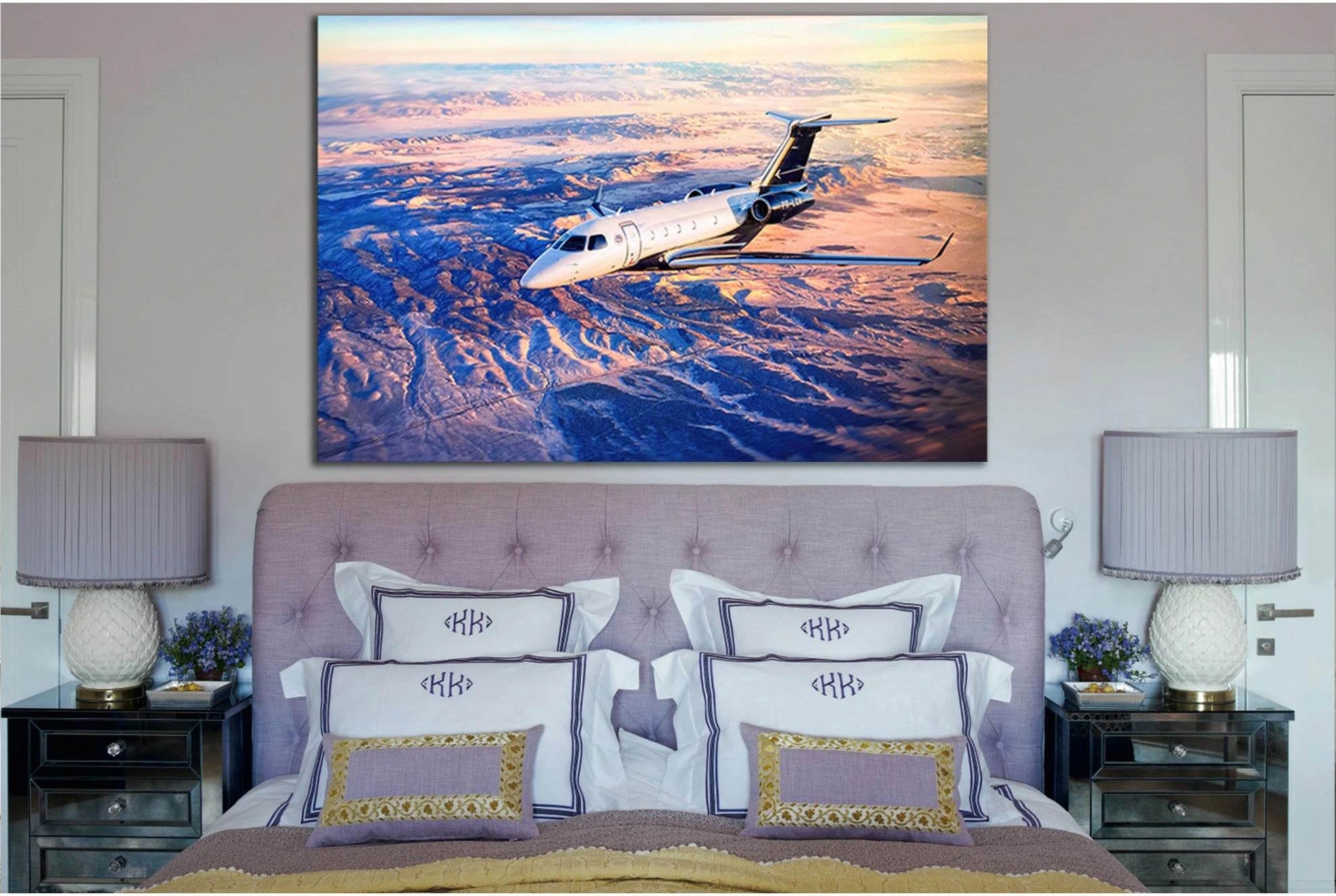 Private Plane Flies Over The Mountains №SL1435 Ready to Hang Canvas Print - Zellart Canvas Prints 0new, ALL_Products, Engine