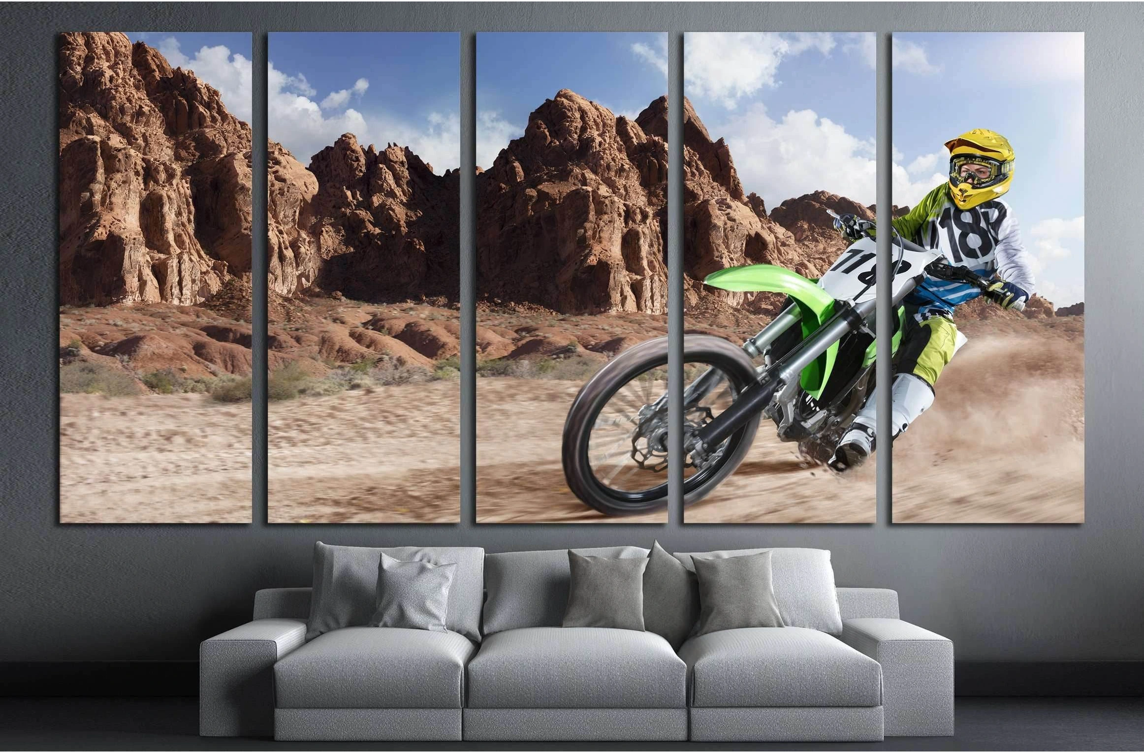 Professional dirt bike rider racing on the desert №1888 Ready to Hang Canvas Print - Zellart Canvas Prints ALL_Products, s-1888