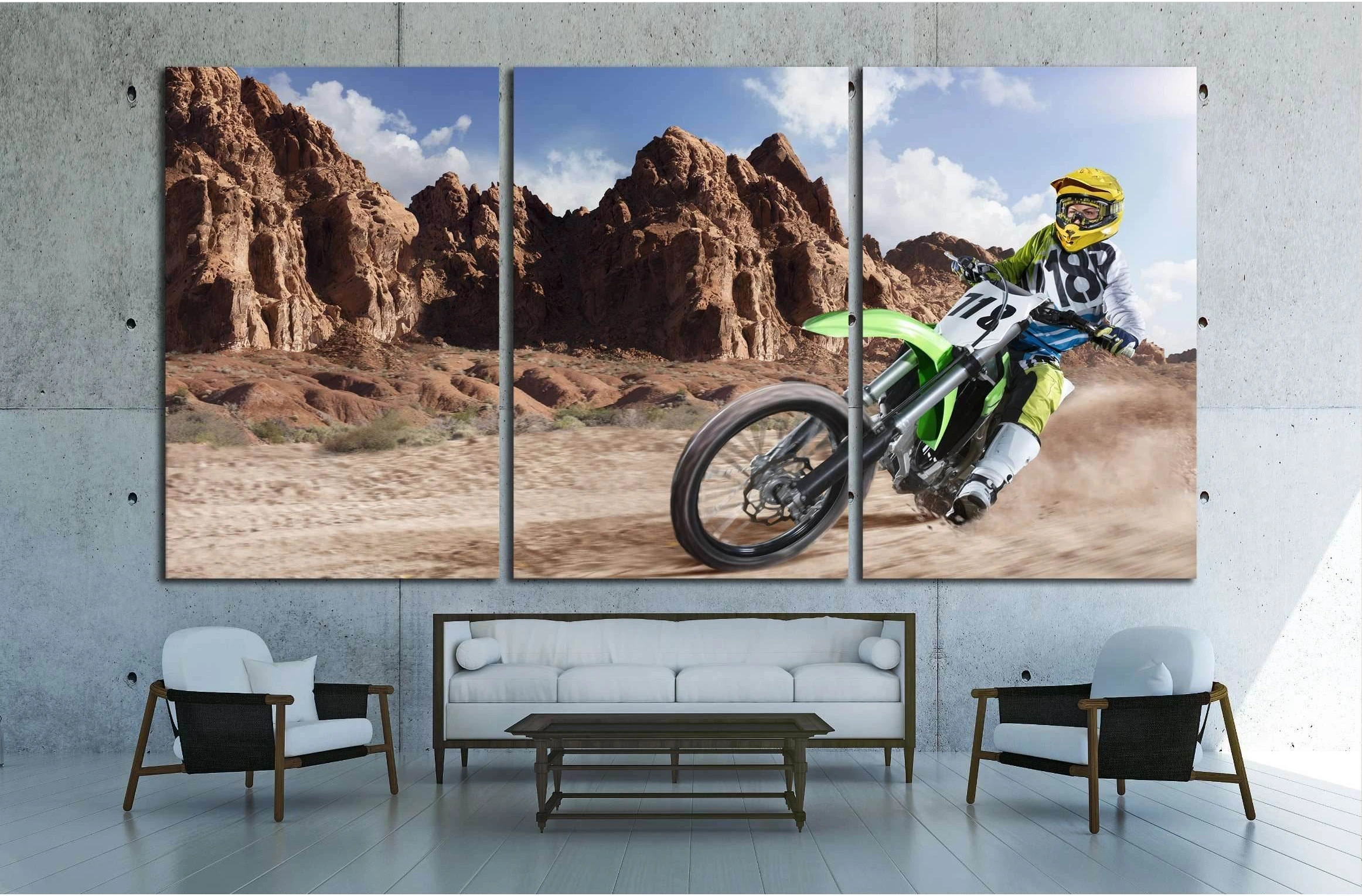 Professional dirt bike rider racing on the desert №1888 Ready to Hang Canvas Print - Zellart Canvas Prints ALL_Products, s-1888