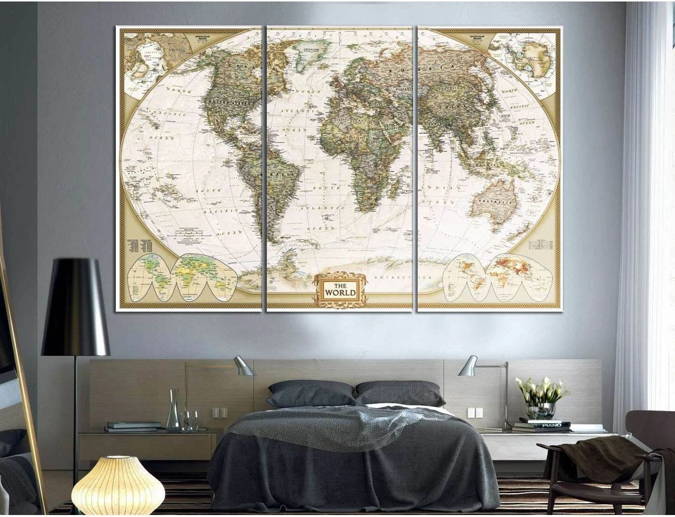 Push Pin World Map №866 Ready to Hang Canvas Print - Zellart Canvas Prints ALL_Products, autopostr_pinterest_65155, autopostr_pinterest_65157, autopostr_pinterest_65158, autopostr_pinterest_65160