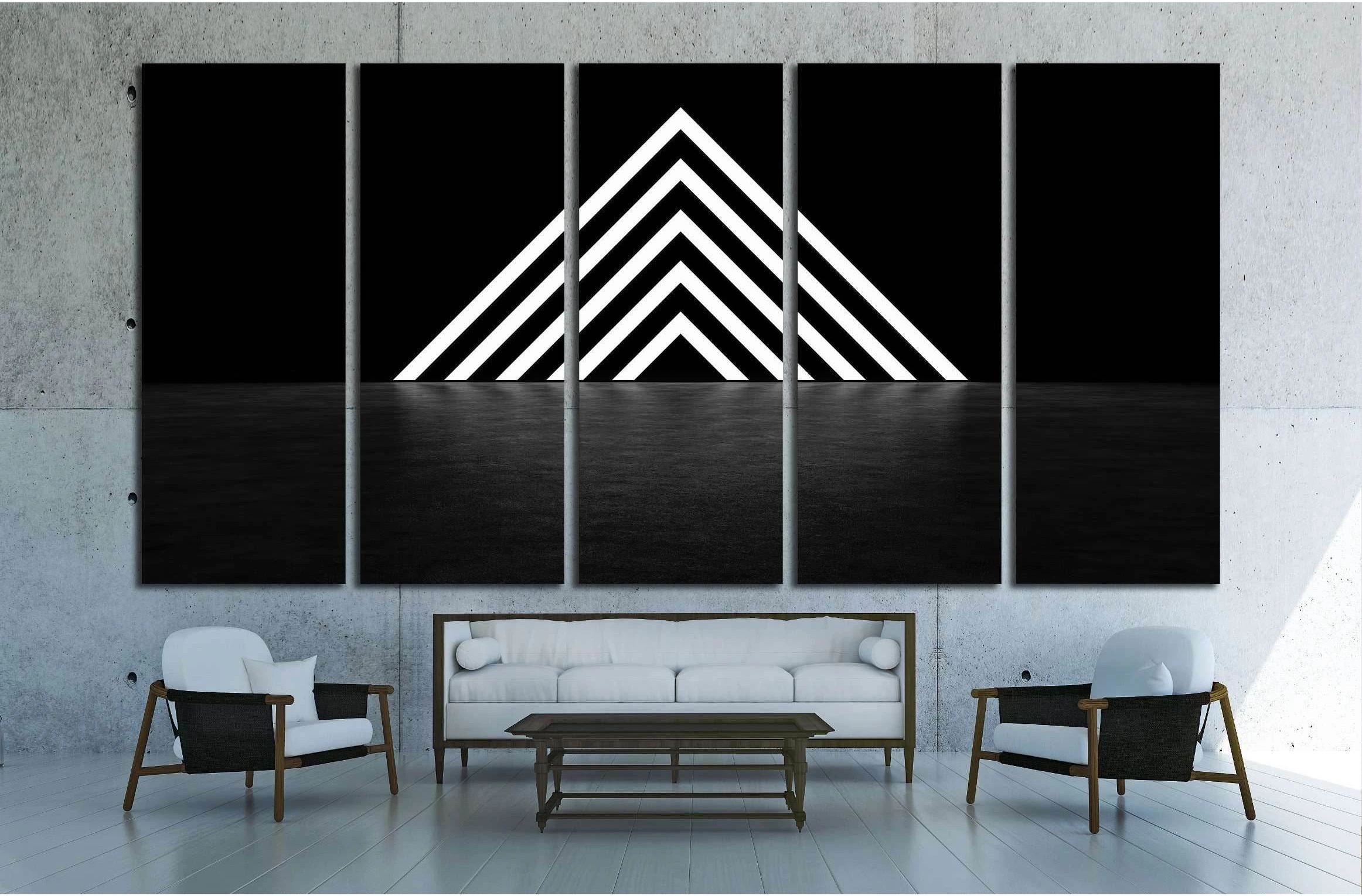 Pyramid consisting of glowing stripes. 3D Render №2890 Ready to Hang Canvas Print - Zellart Canvas Prints ALL_Products, s-2890