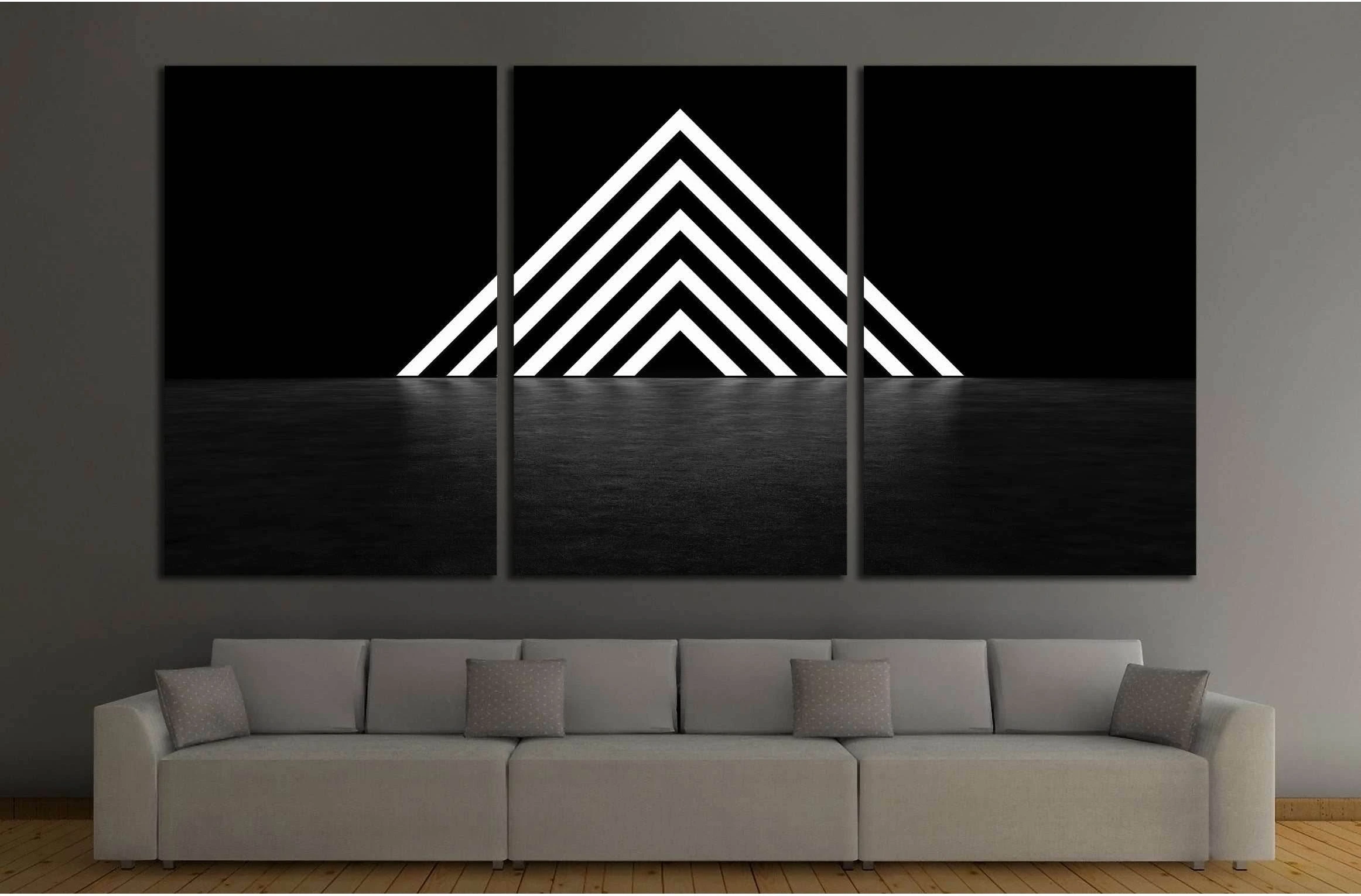 Pyramid consisting of glowing stripes. 3D Render №2890 Ready to Hang Canvas Print - Zellart Canvas Prints ALL_Products, s-2890