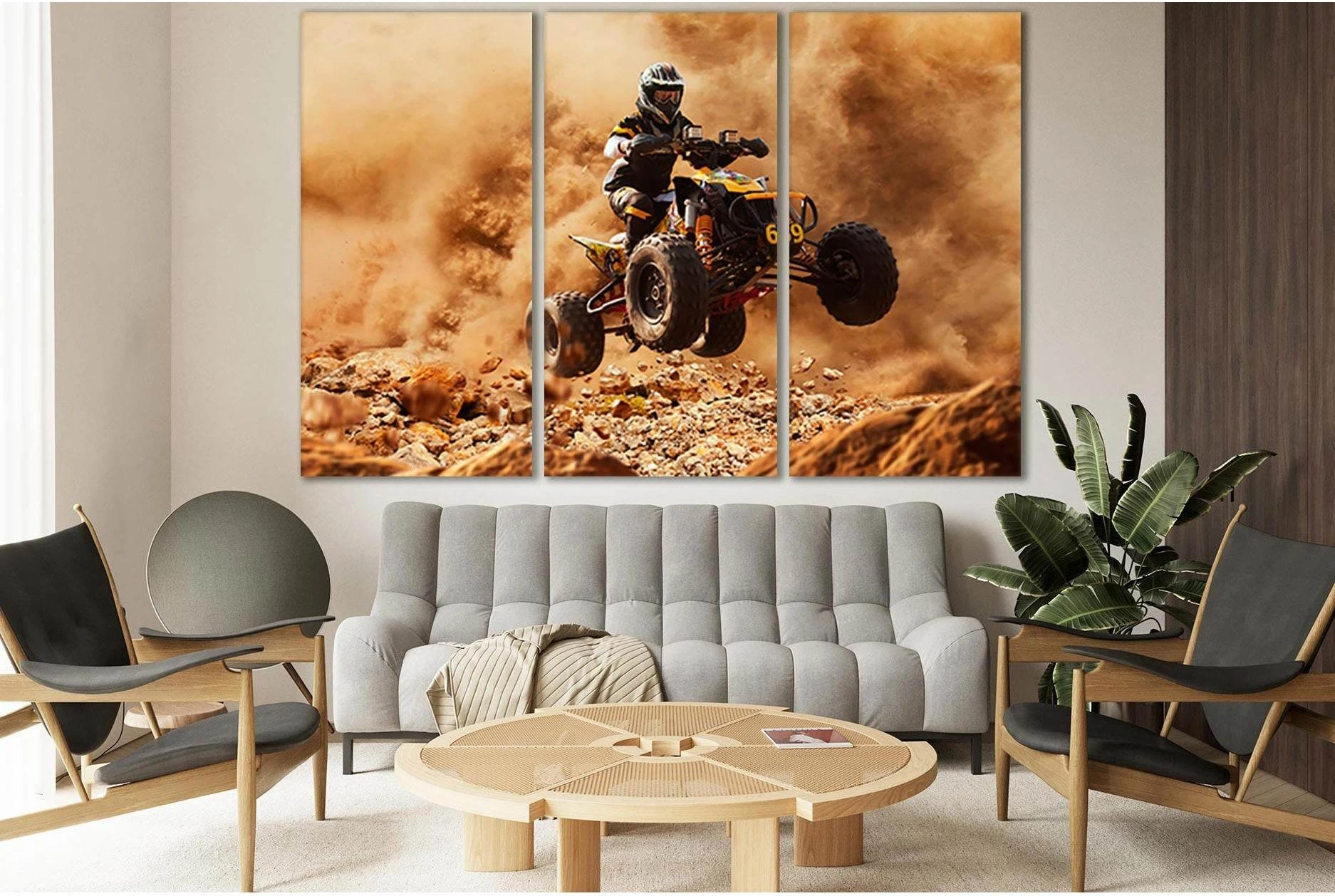 Quad Bike In Dust Cloud №SL770 Ready to Hang Canvas Print - Zellart Canvas Prints 0new, ALL_Products, Engine, Engines Wall Art