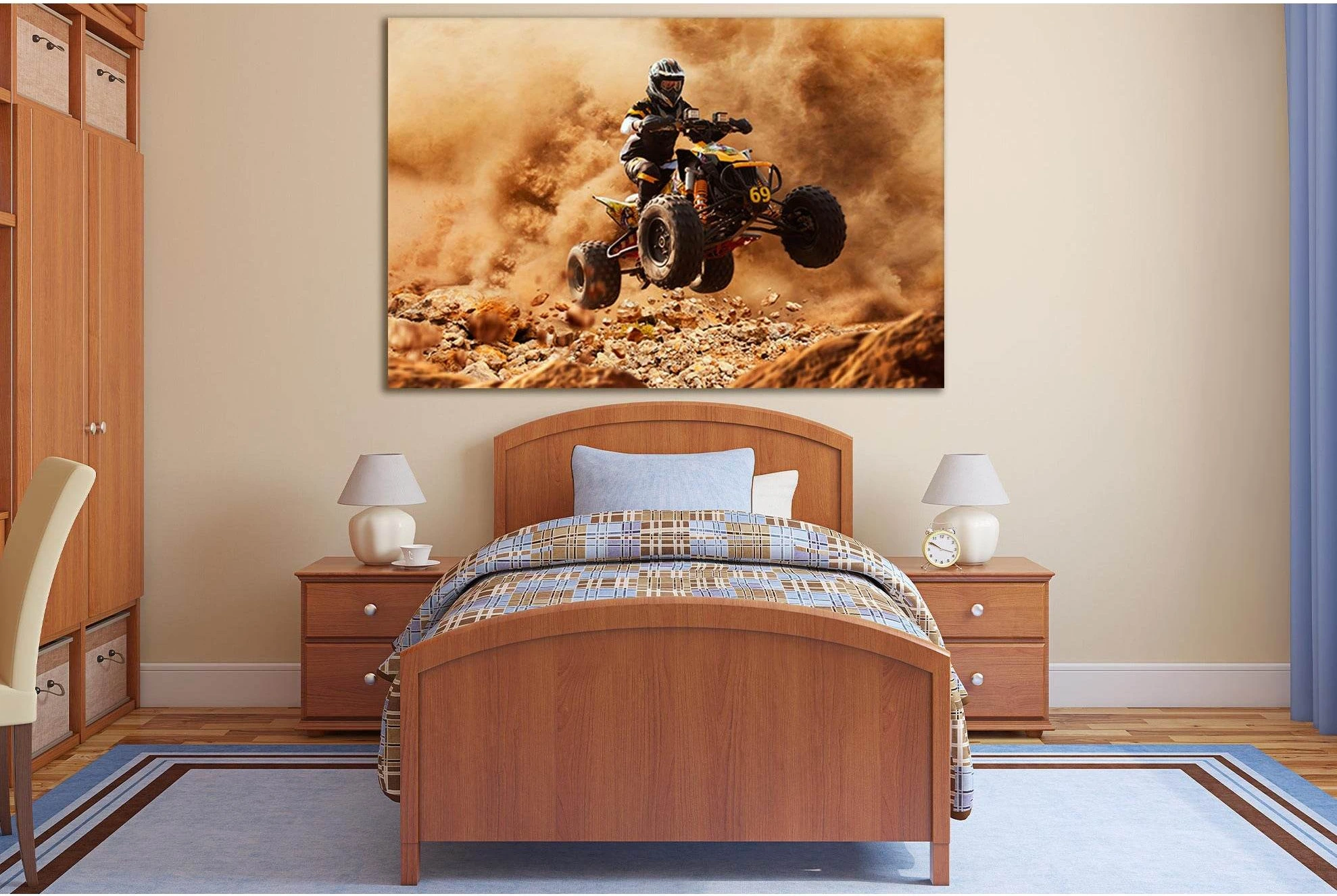 Quad Bike In Dust Cloud №SL770 Ready to Hang Canvas Print - Zellart Canvas Prints 0new, ALL_Products, Engine, Engines Wall Art