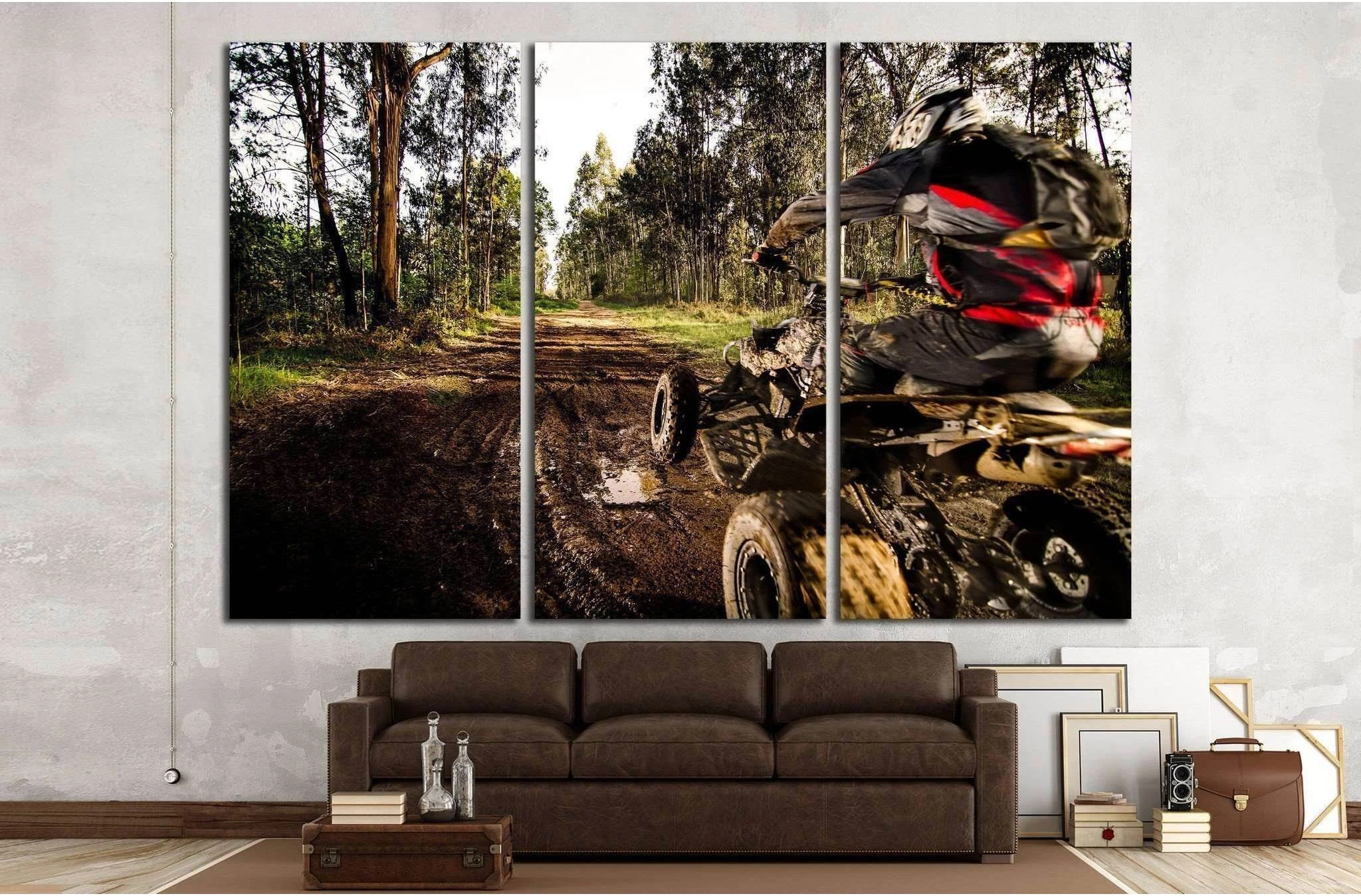 Quad rider jumping on a muddy forest trail №1865 Ready to Hang Canvas Print - Zellart Canvas Prints ALL_Products, s-1865