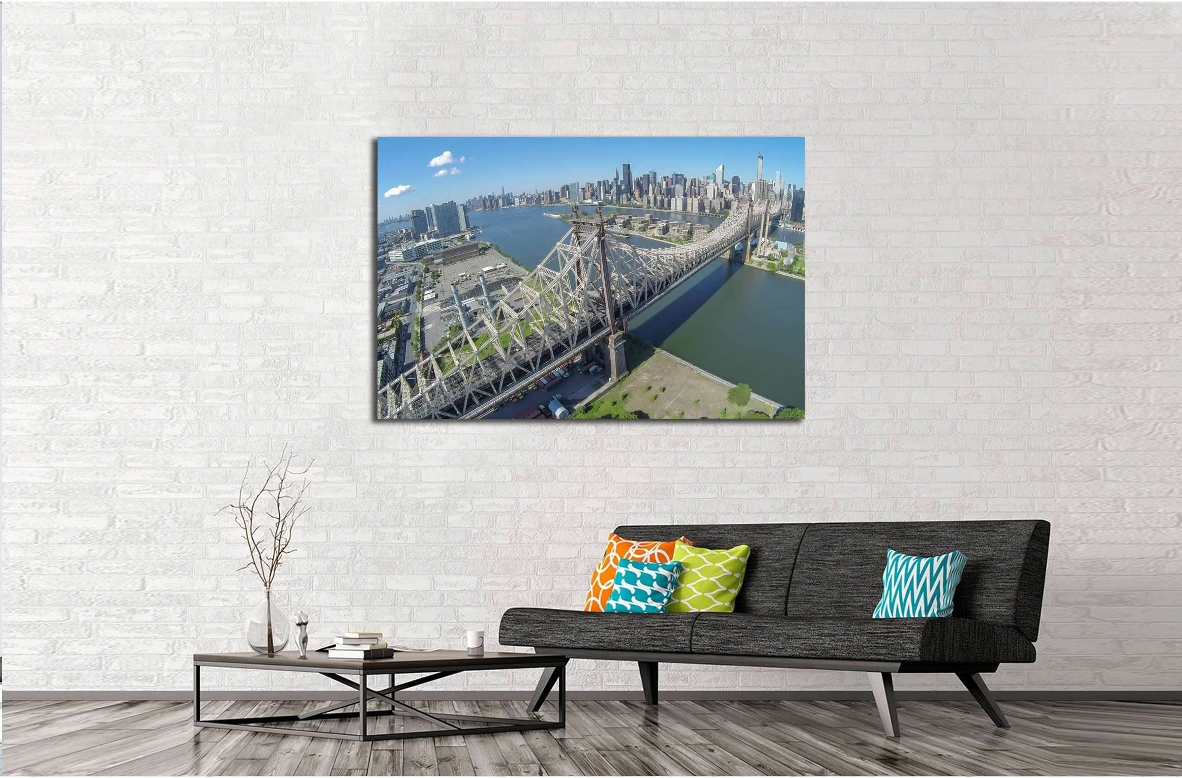 Queensboro Bridge at summer sunny day in New-York City. Aerial view №2731 Ready to Hang Canvas Print - Zellart Canvas Prints ALL_Products, s-2731