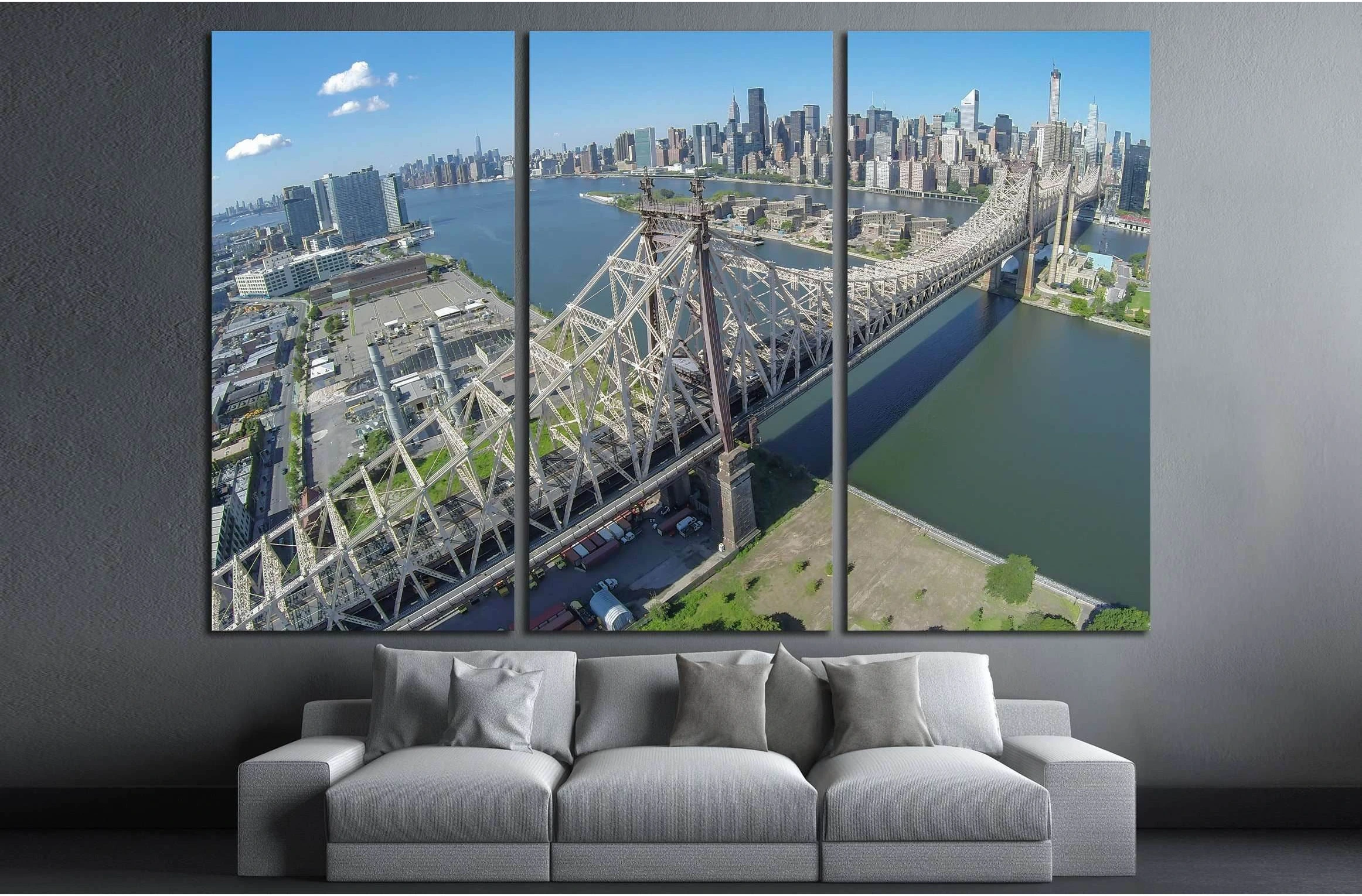 Queensboro Bridge at summer sunny day in New-York City. Aerial view №2731 Ready to Hang Canvas Print - Zellart Canvas Prints ALL_Products, s-2731