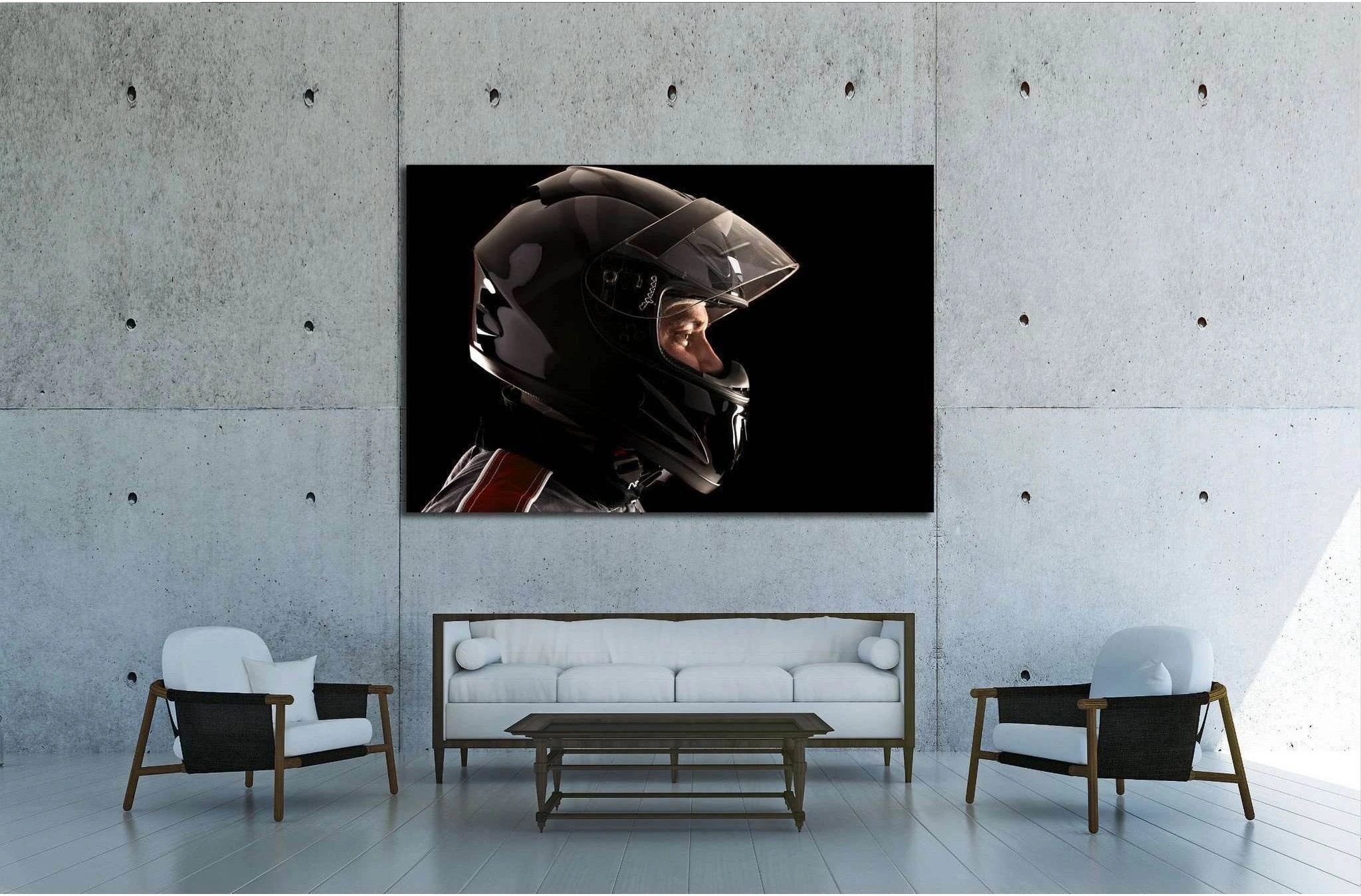 Racing driver posing with helmet isolated in black №1873 Ready to Hang Canvas Print - Zellart Canvas Prints ALL_Products, s-1873