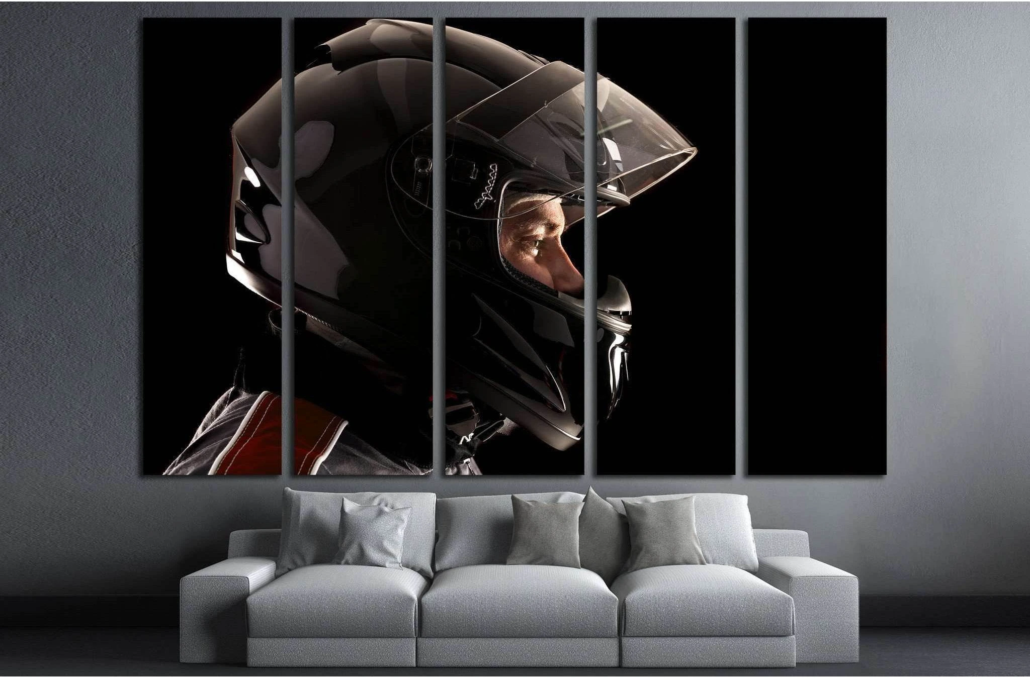 Racing driver posing with helmet isolated in black №1873 Ready to Hang Canvas Print - Zellart Canvas Prints ALL_Products, s-1873