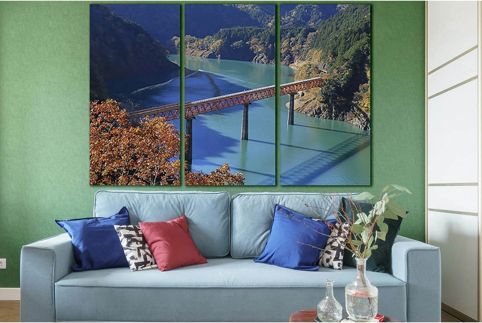 Railway Bridge Across The River №SL1093 Ready to Hang Canvas Print - Zellart Canvas Prints 0new, ALL_Products, Bridges Wall Art