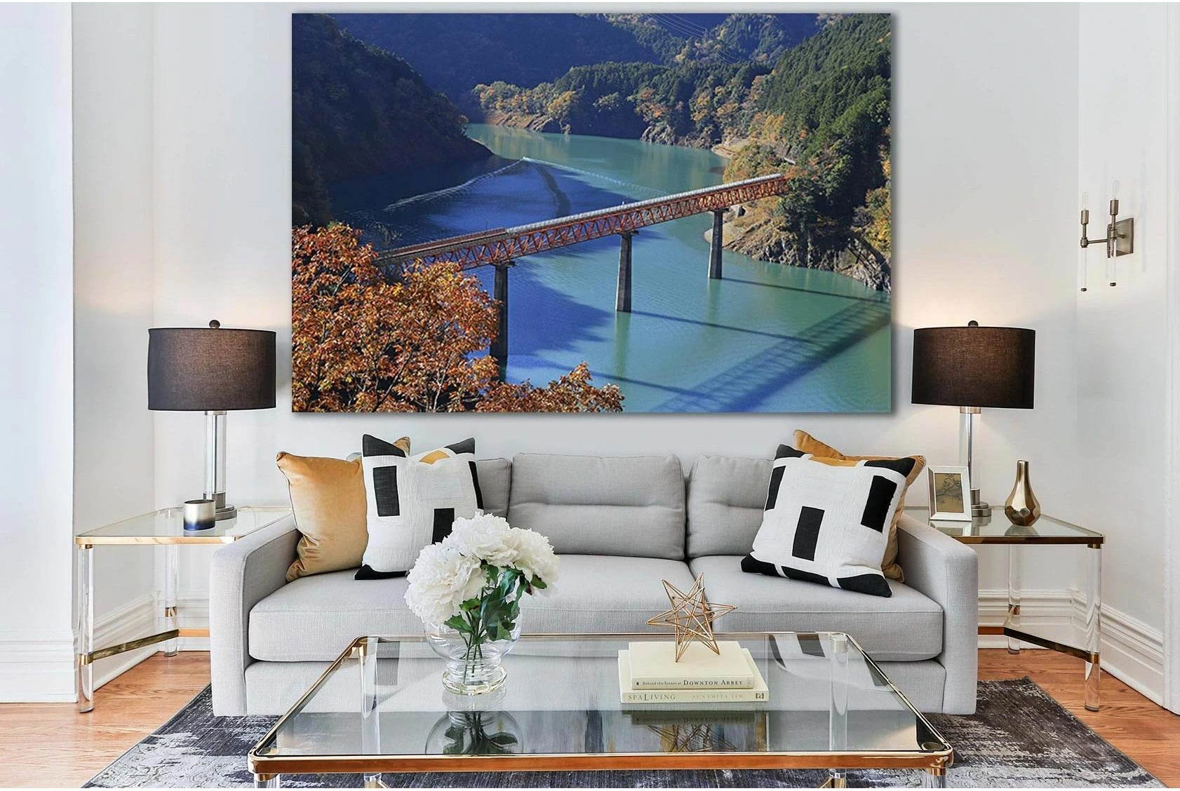 Railway Bridge Across The River №SL1093 Ready to Hang Canvas Print - Zellart Canvas Prints 0new, ALL_Products, Bridges Wall Art