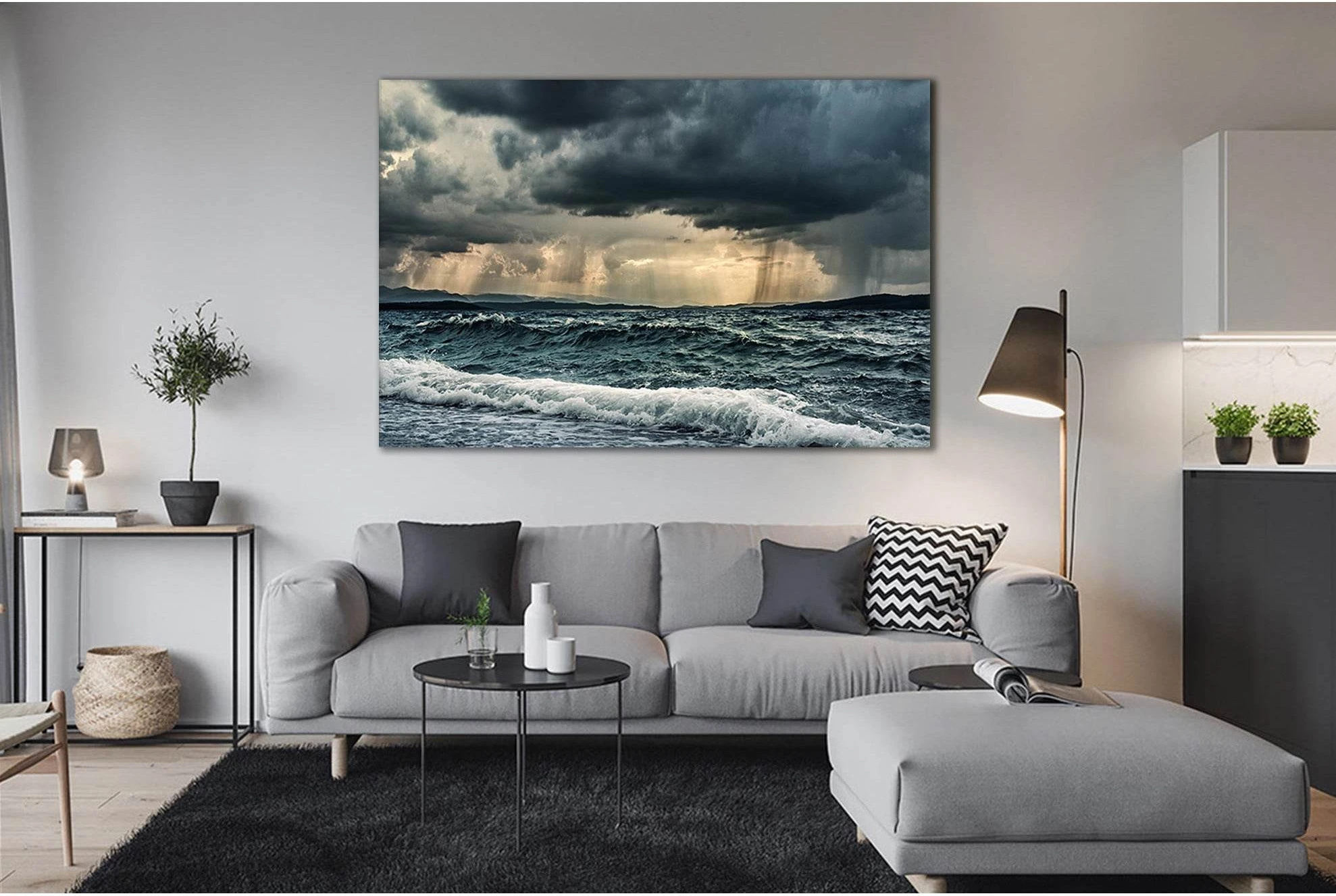 Rain Over Stormy Ocean №SL54 Ready to Hang Canvas Print - Zellart Canvas Prints 0new, ALL_Products, Beach Ocean & Waves