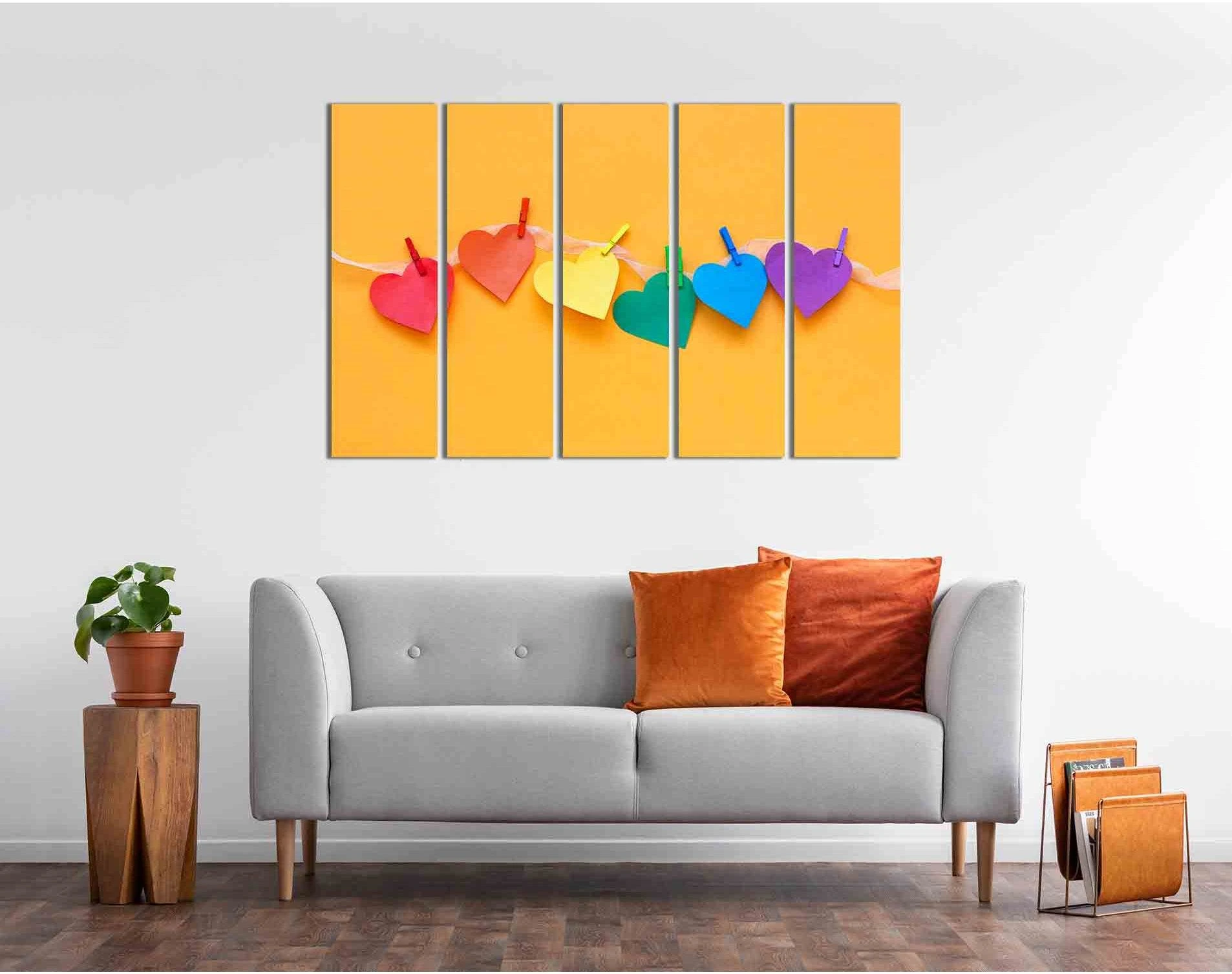 Rainbow color hearts №2109 Ready to Hang Canvas Print - Zellart Canvas Prints 2109, ALL_Products