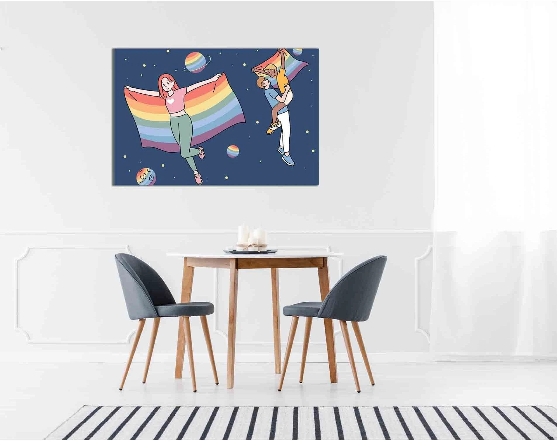 Rainbow flags in space №2141 Ready to Hang Canvas Print - Zellart Canvas Prints 2141, ALL_Products