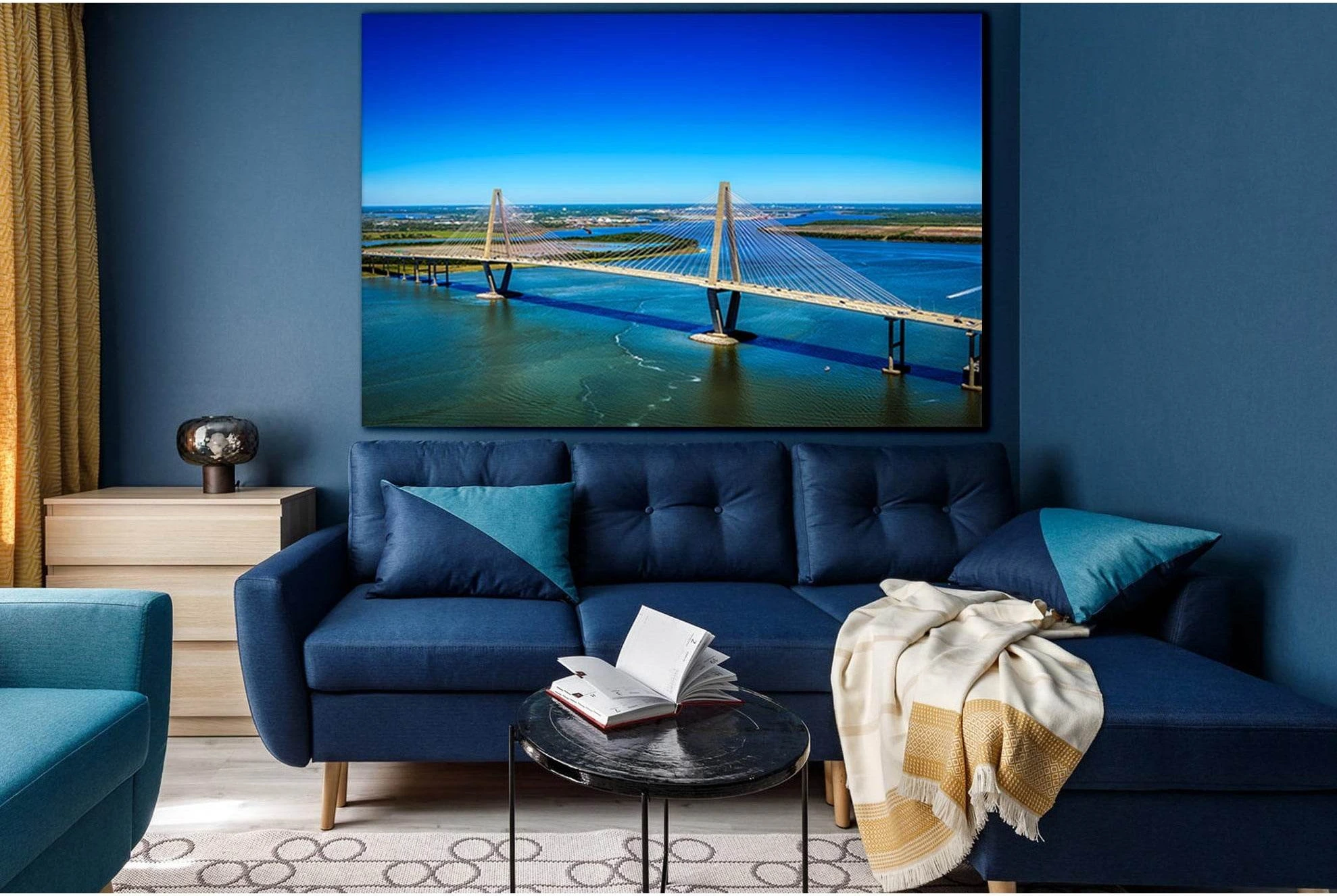 Ravenel Bridge And Cooper River №SL1114 Ready to Hang Canvas Print - Zellart Canvas Prints 0new, ALL_Products, Bridges Wall Art