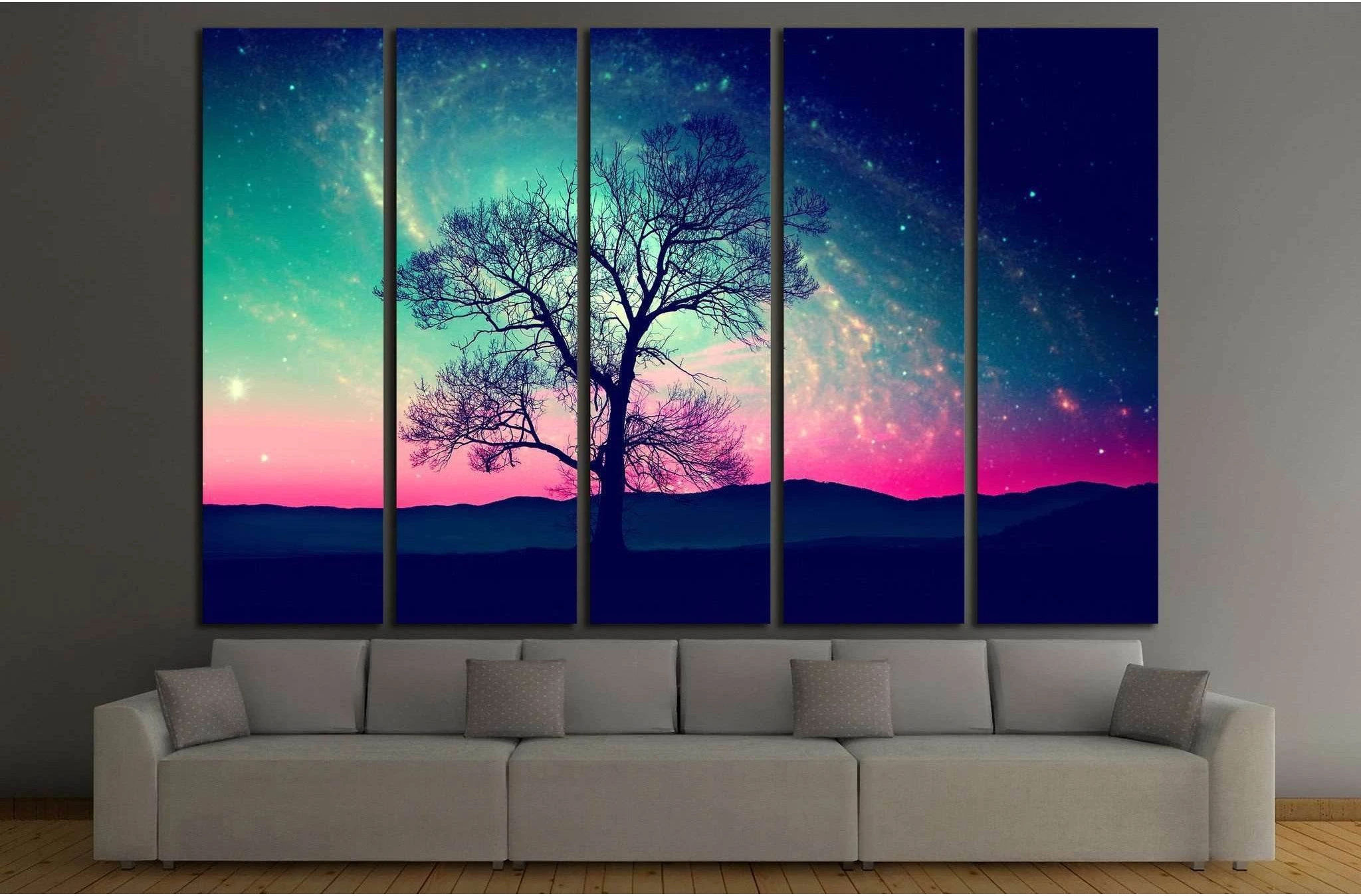 Red alien landscape with alone tree over the night sky with many stars №1307 Ready to Hang Canvas Print - Zellart Canvas Prints ALL_Products, s-1307