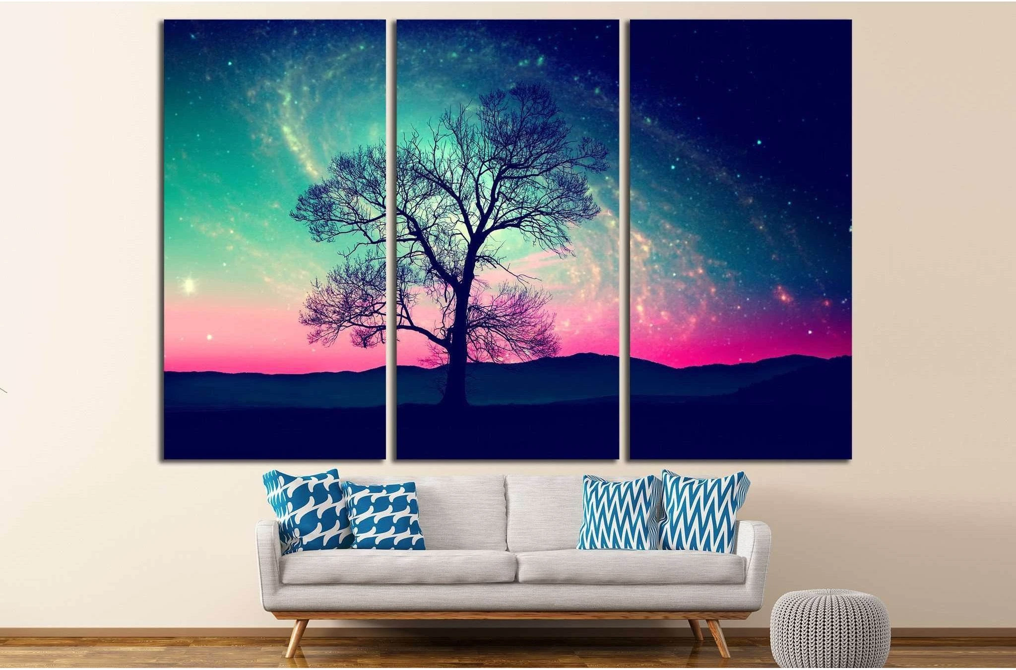 Red alien landscape with alone tree over the night sky with many stars №1307 Ready to Hang Canvas Print - Zellart Canvas Prints ALL_Products, s-1307