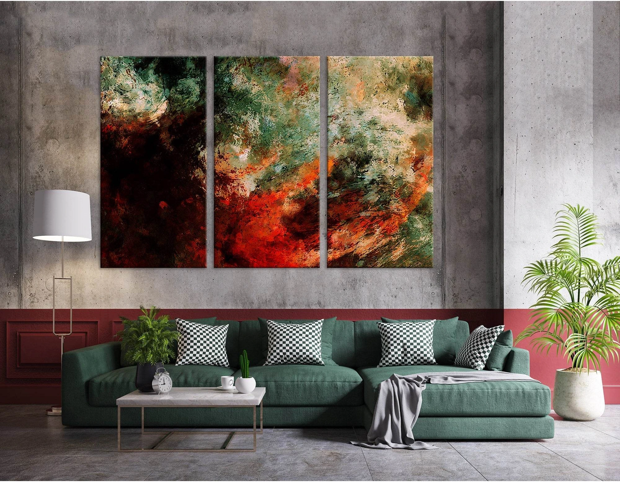 Red And Green Abstract №04355 Ready to Hang Canvas Print - Zellart Canvas Prints ALL_Products