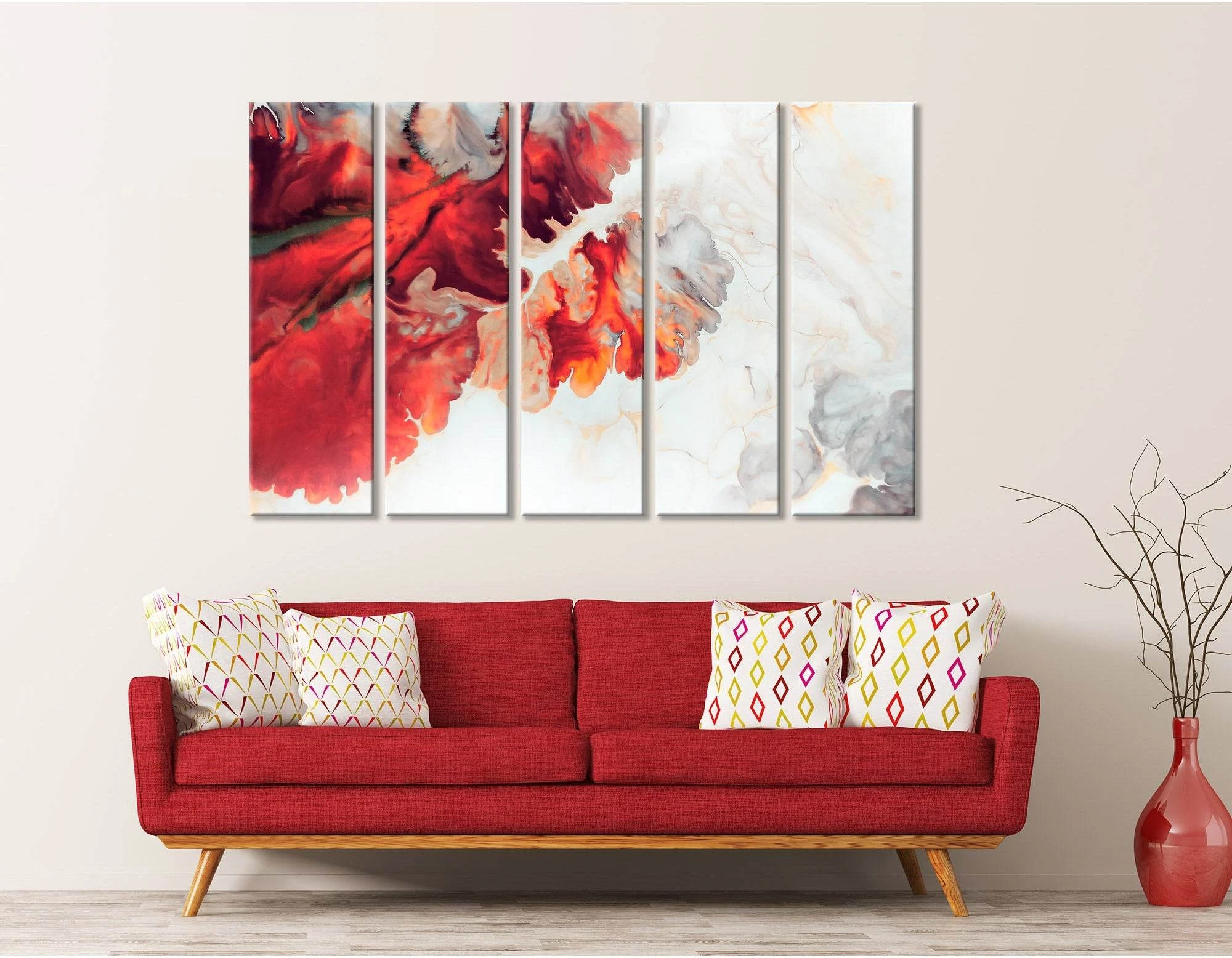 Red And White Abstract №04386 Ready to Hang Canvas Print - Zellart Canvas Prints ALL_Products
