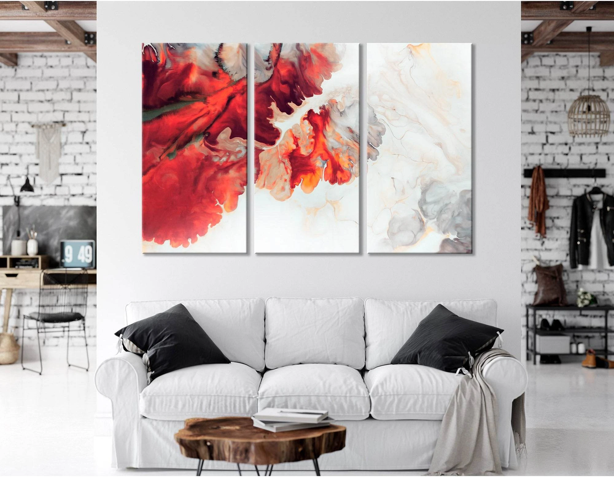 Red And White Abstract №04386 Ready to Hang Canvas Print - Zellart Canvas Prints ALL_Products