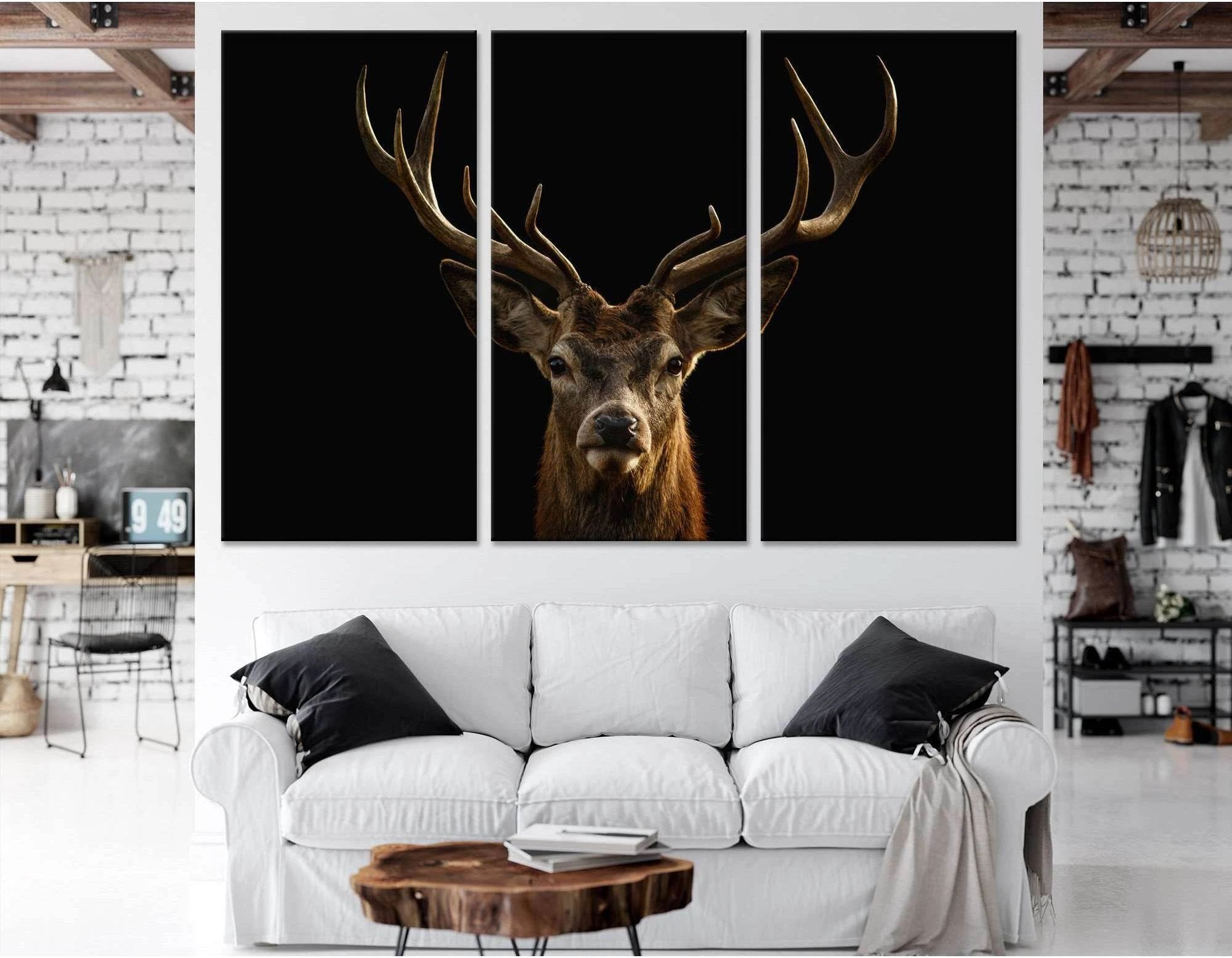 Red deer portrait on black background №04139 Ready to Hang Canvas Print - Zellart Canvas Prints ALL_Products