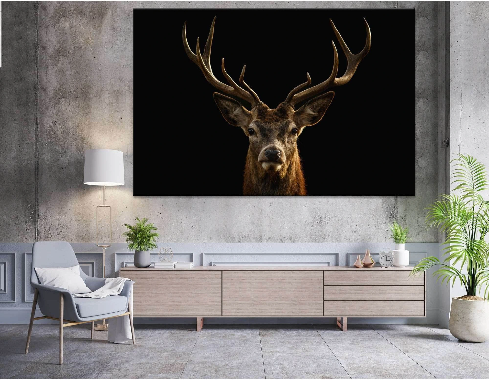 Red deer portrait on black background №04139 Ready to Hang Canvas Print - Zellart Canvas Prints ALL_Products