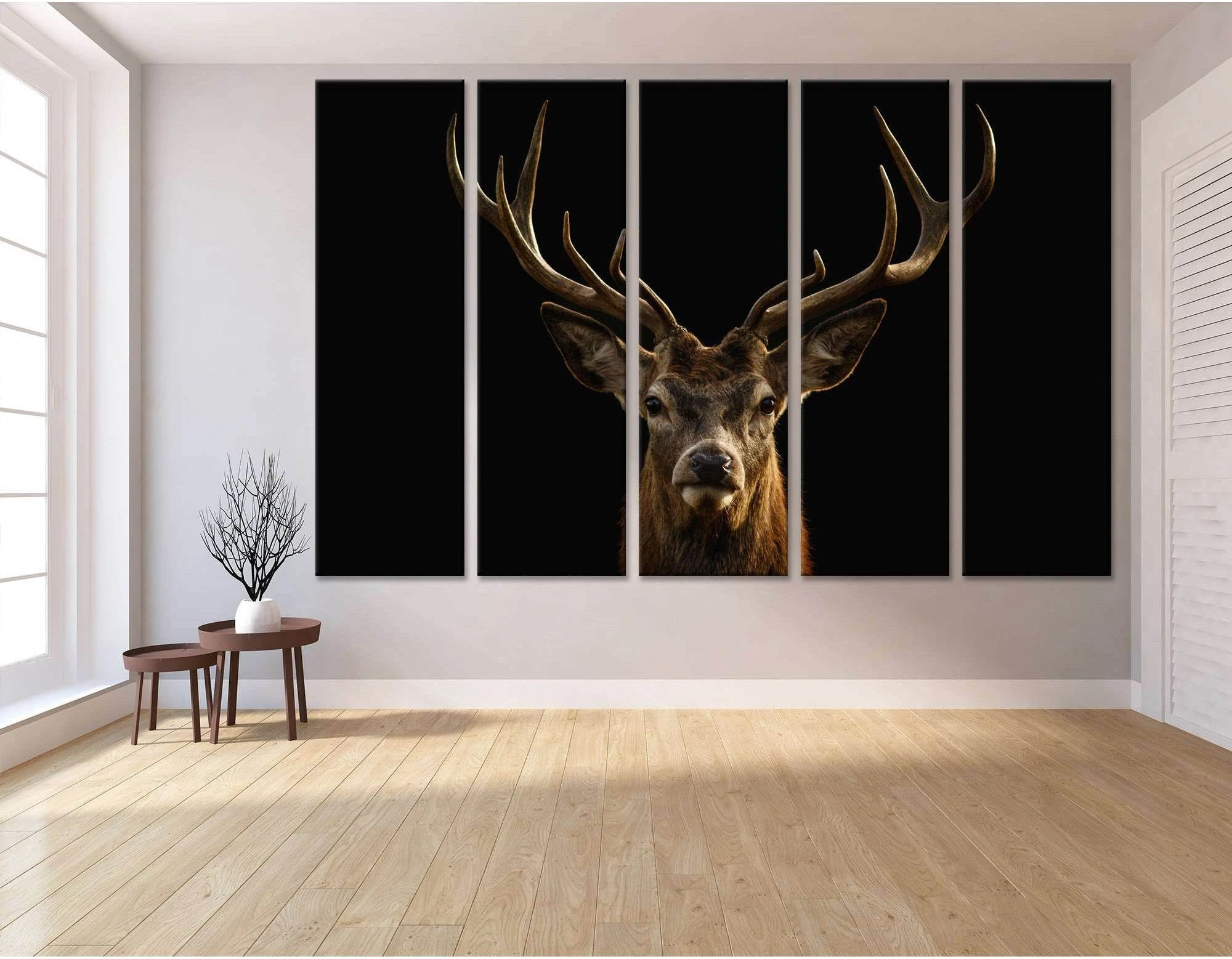 Red deer portrait on black background №04139 Ready to Hang Canvas Print - Zellart Canvas Prints ALL_Products