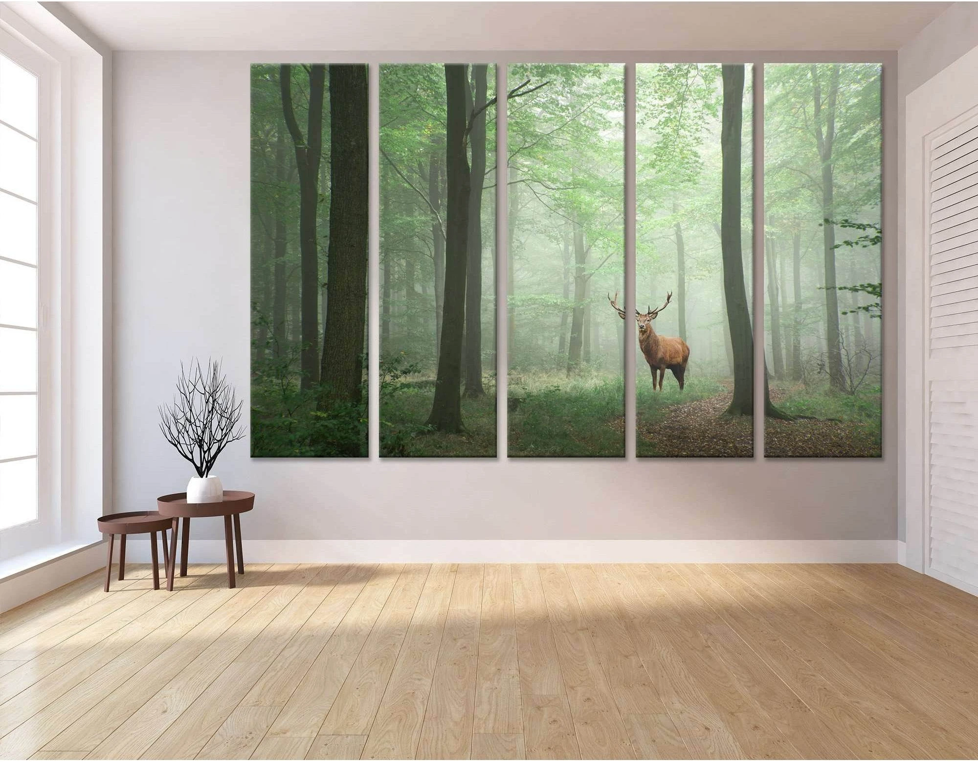 Red deer stag in Lush green fairytale in froggy forest №04142 Ready to Hang Canvas Print - Zellart Canvas Prints ALL_Products