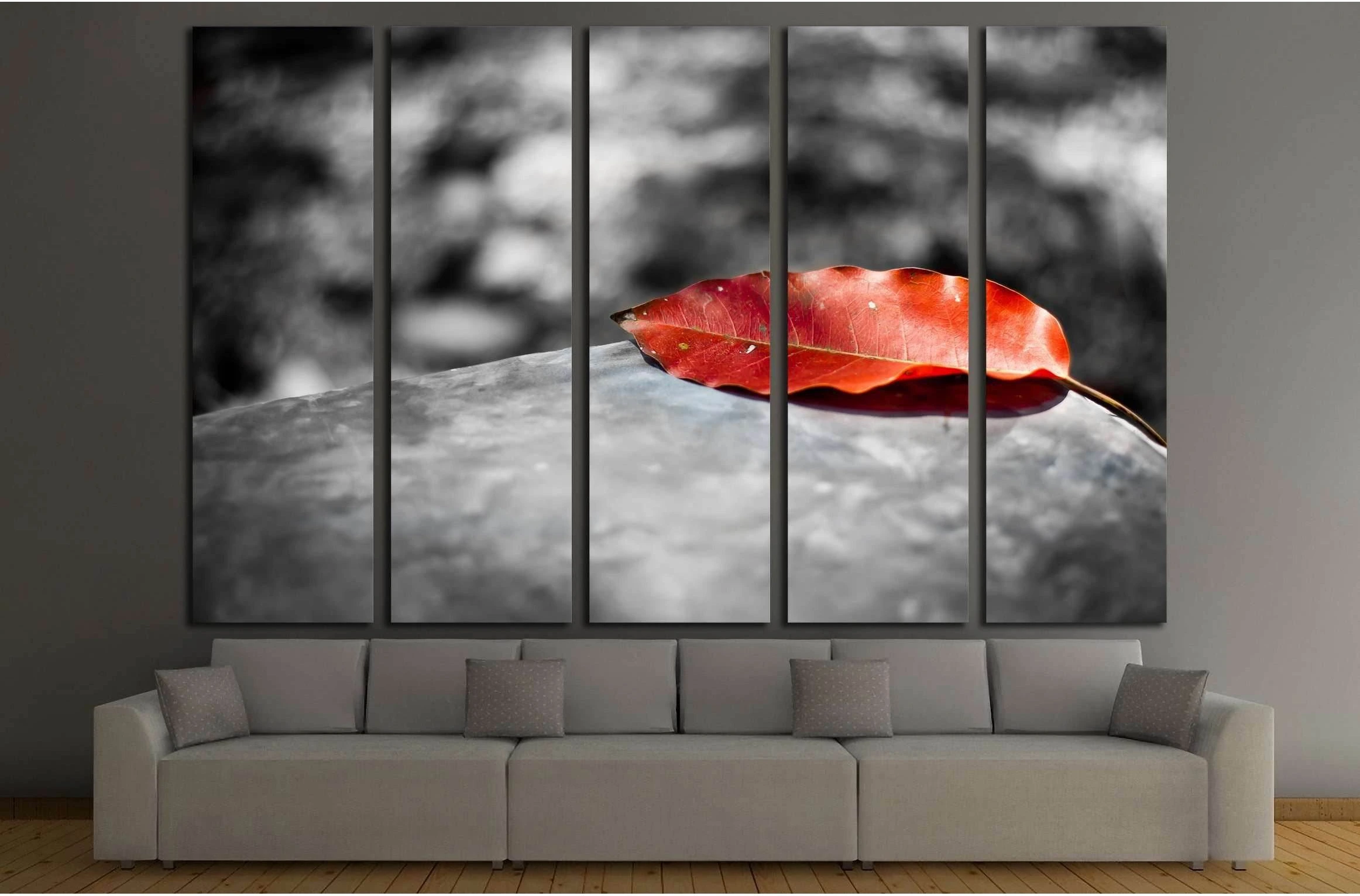 Red leaf on black and white background №3025 Ready to Hang Canvas Print - Zellart Canvas Prints ALL_Products, s-3025