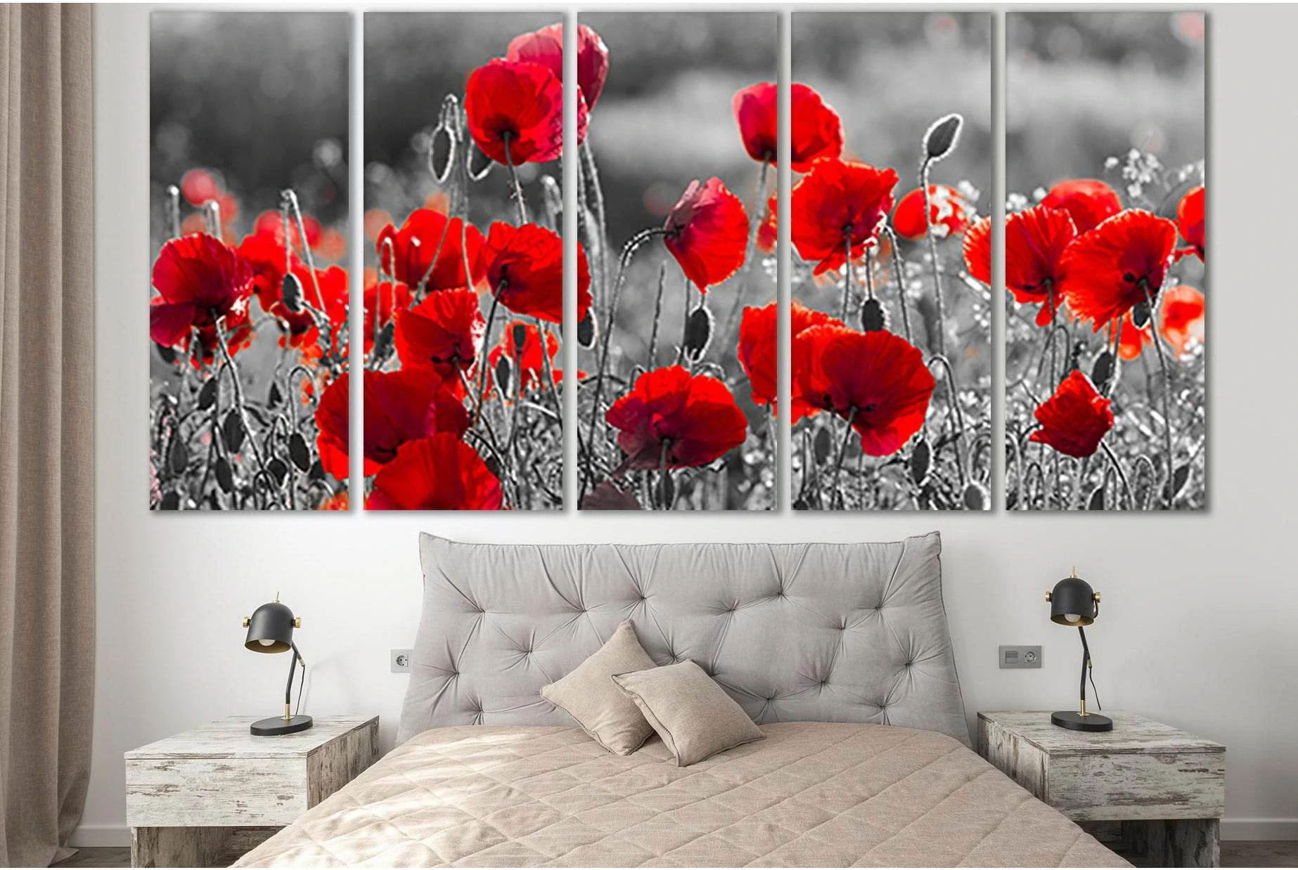 Red Poppies Black And White №SL717 Ready to Hang Canvas Print - Zellart Canvas Prints 0new, ALL_Products, Floral & Botanical Wall Art