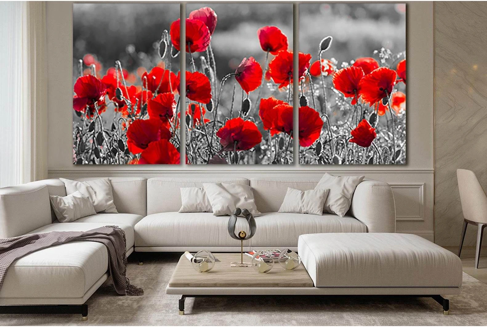 Red Poppies Black And White №SL717 Ready to Hang Canvas Print - Zellart Canvas Prints 0new, ALL_Products, Floral & Botanical Wall Art