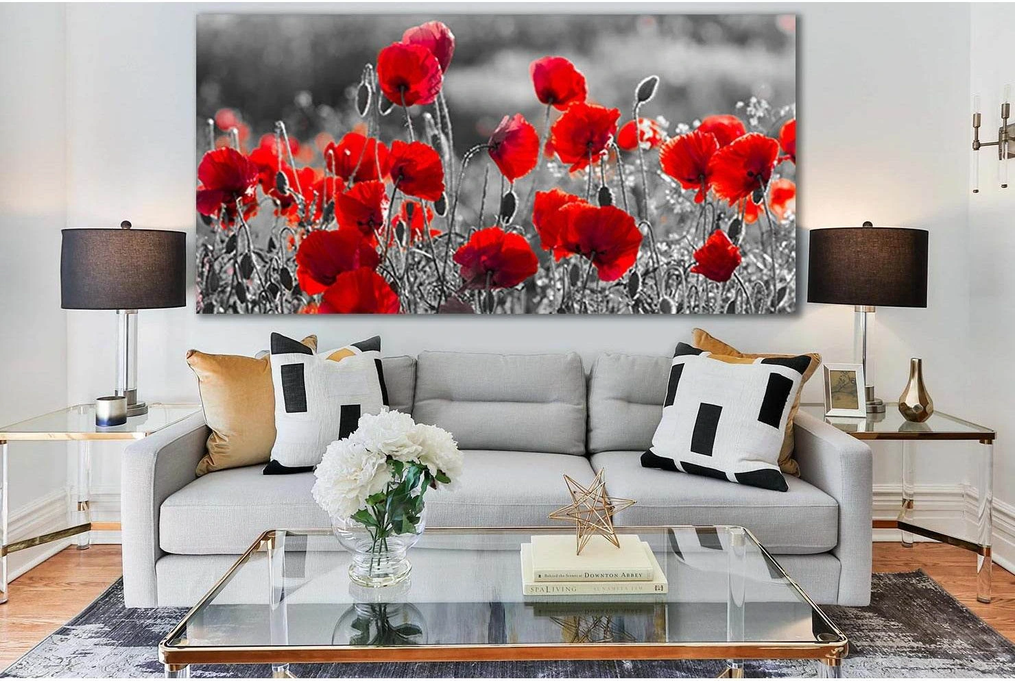 Red Poppies Black And White №SL717 Ready to Hang Canvas Print - Zellart Canvas Prints 0new, ALL_Products, Floral & Botanical Wall Art