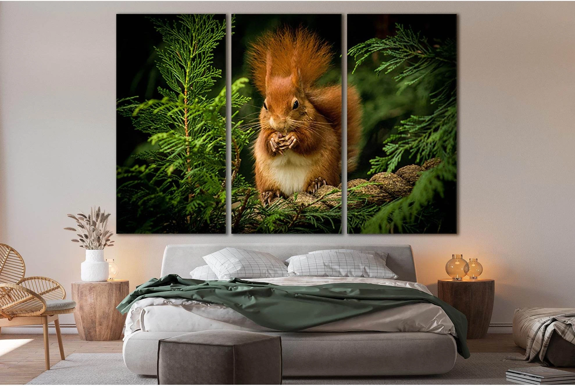 Red Squirrel In Pine Needles №SL1014 Ready to Hang Canvas Print - Zellart Canvas Prints 0new, ALL_Products, Animals & Wildlife