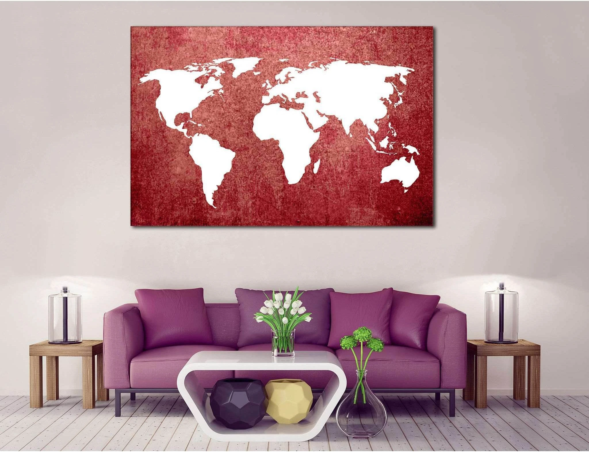 Red World Map №709 Ready to Hang Canvas Print - Zellart Canvas Prints ALL_Products, autopostr_pinterest_65155, autopostr_pinterest_65157, autopostr_pinterest_65158, autopostr_pinterest_65160