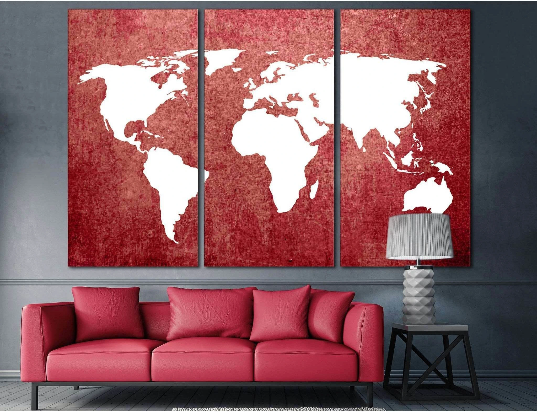 Red World Map №709 Ready to Hang Canvas Print - Zellart Canvas Prints ALL_Products, autopostr_pinterest_65155, autopostr_pinterest_65157, autopostr_pinterest_65158, autopostr_pinterest_65160