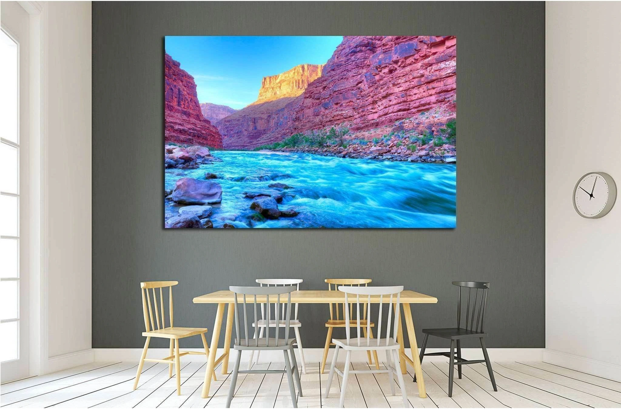 Reflection in Colorado River of Butte catching days last rays, in Grand Canyon №1969 Ready to Hang Canvas Print - Zellart Canvas Prints ALL_Products, s-1969