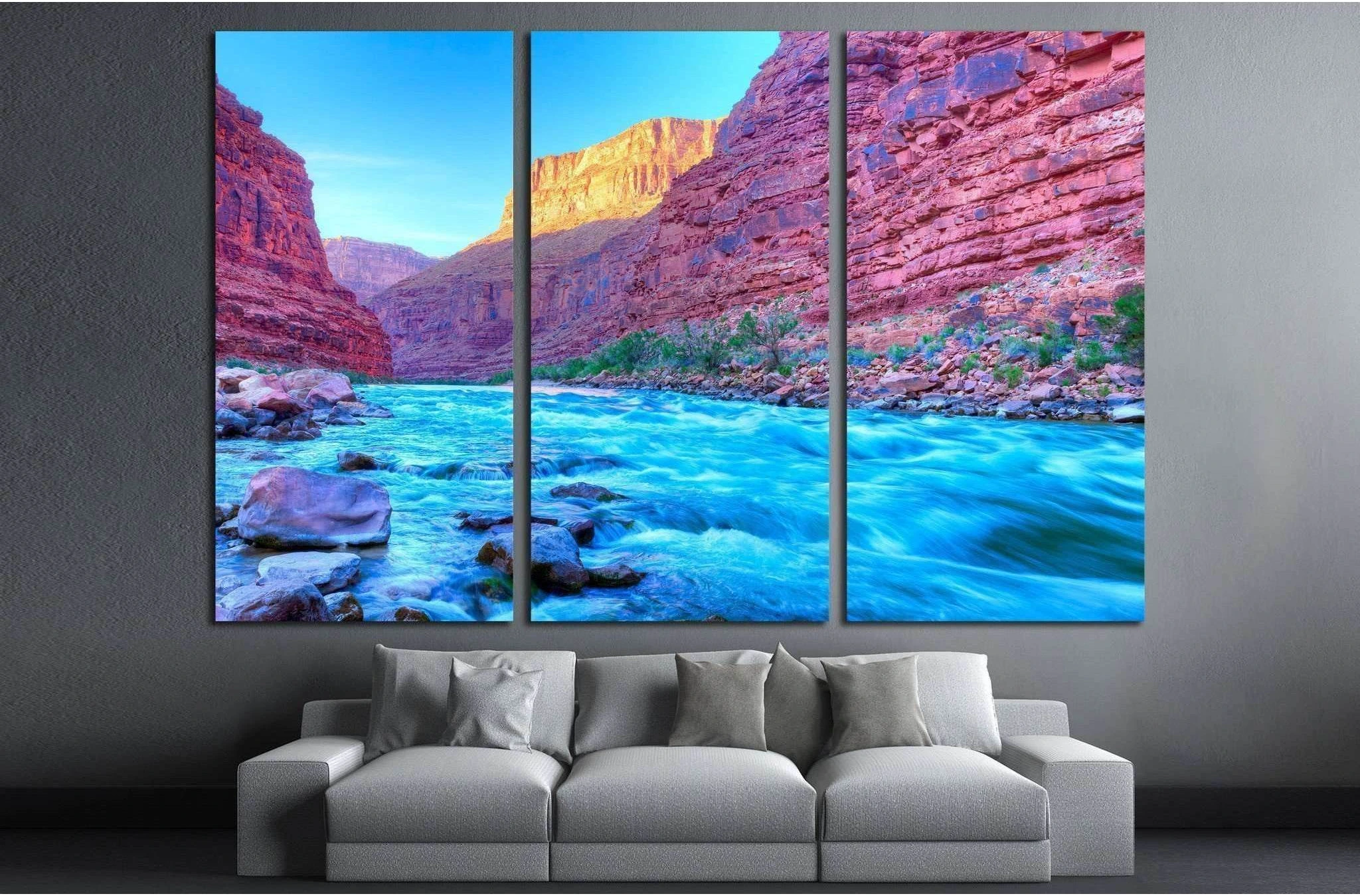 Reflection in Colorado River of Butte catching days last rays, in Grand Canyon №1969 Ready to Hang Canvas Print - Zellart Canvas Prints ALL_Products, s-1969