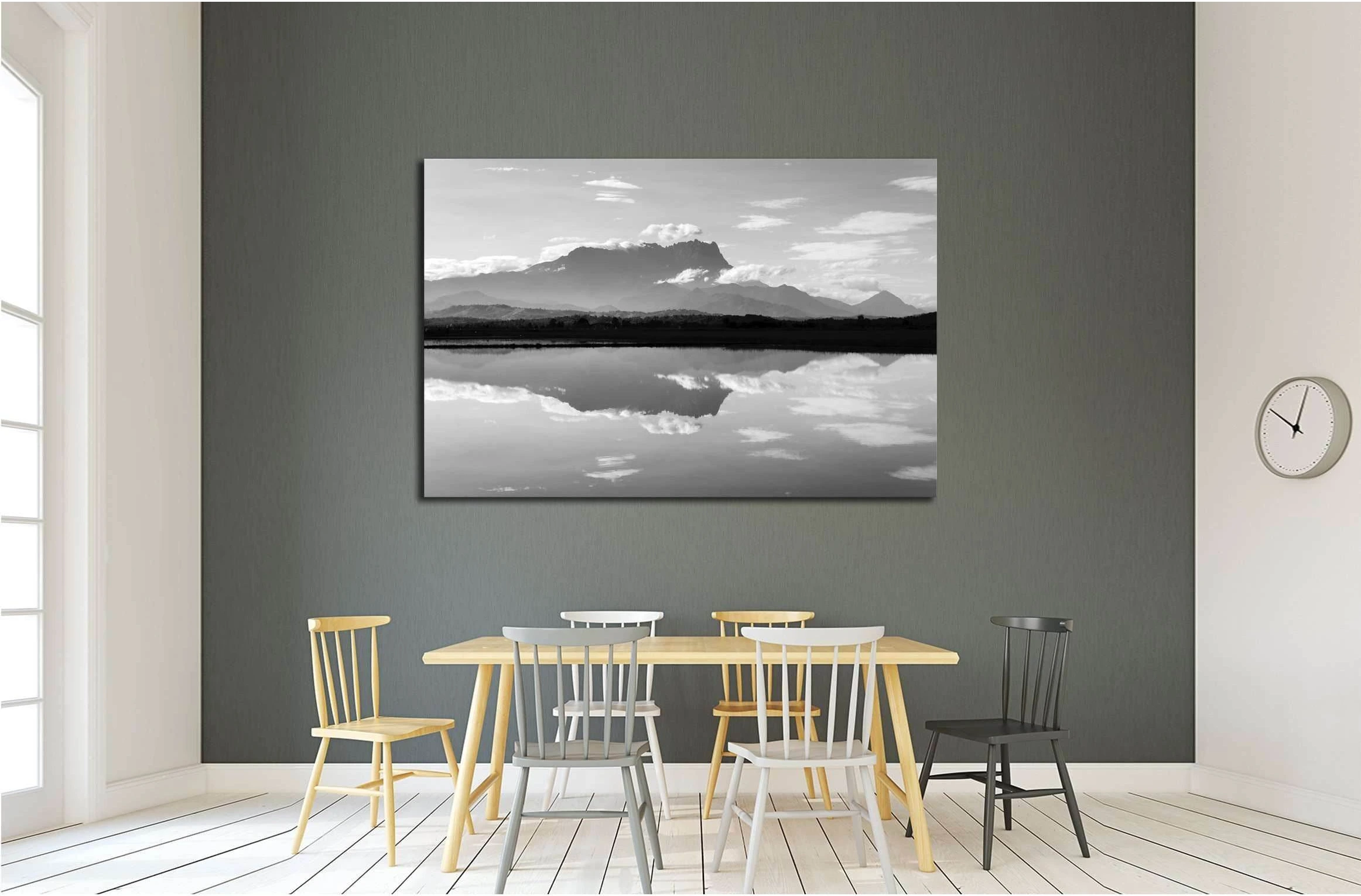 Reflection of Mount Kinabalu in black and white №2845 Ready to Hang Canvas Print - Zellart Canvas Prints ALL_Products, s-2845